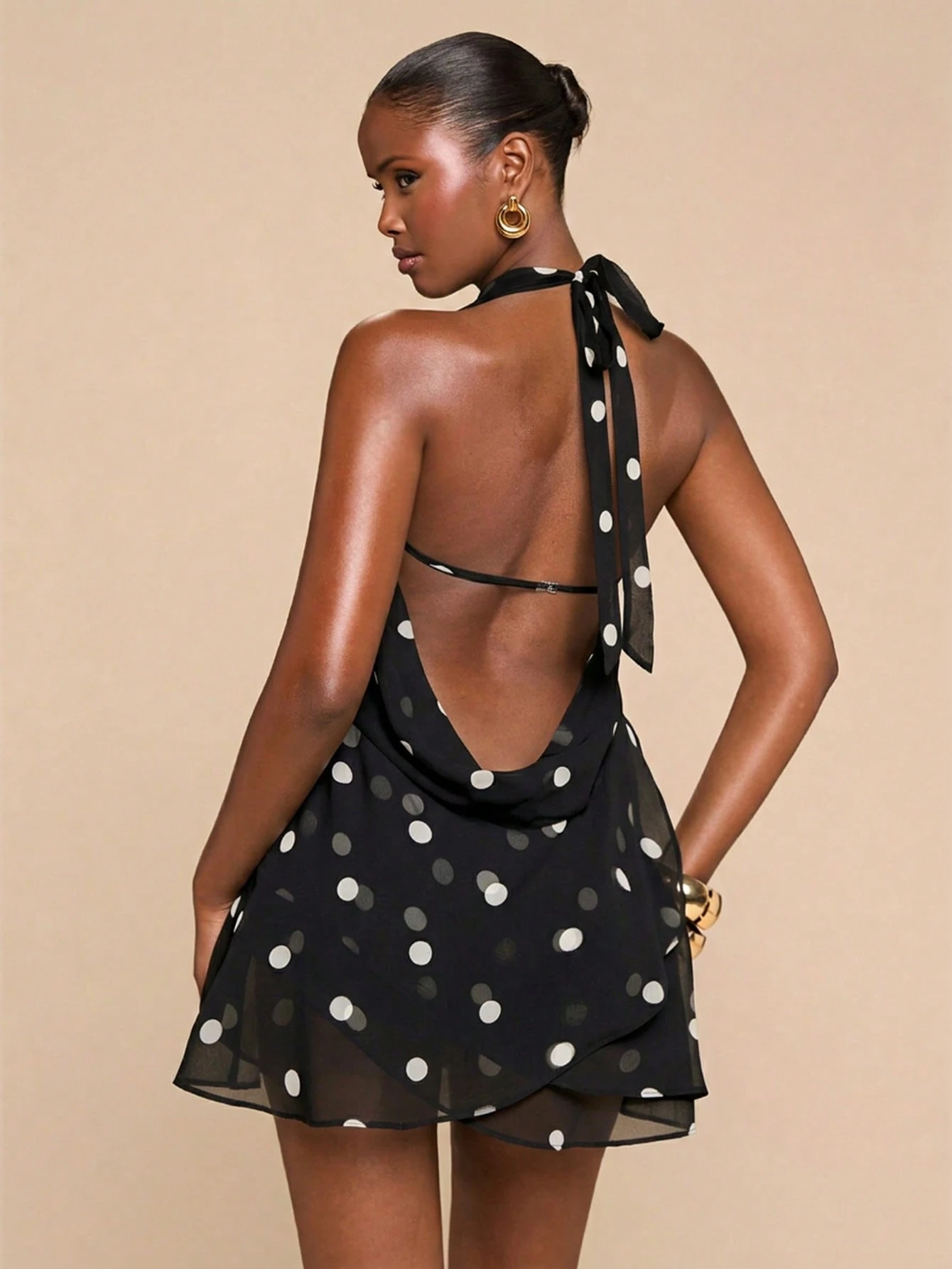 Robe maxi élégante et sexy avec col châle en mousseline de soie à rayures — vue 11