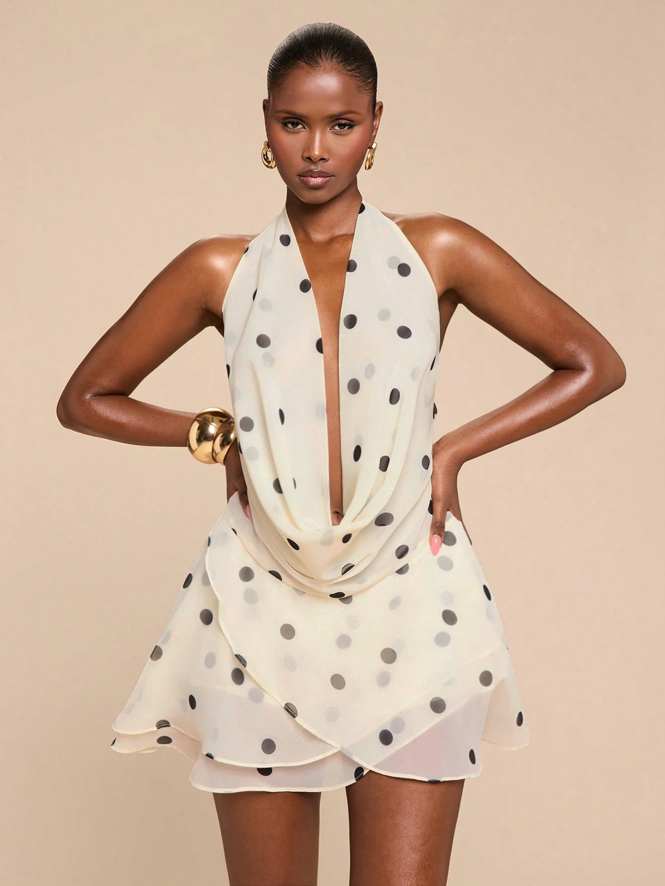Robe maxi élégante et sexy avec col châle en mousseline de soie à rayures — vue 10