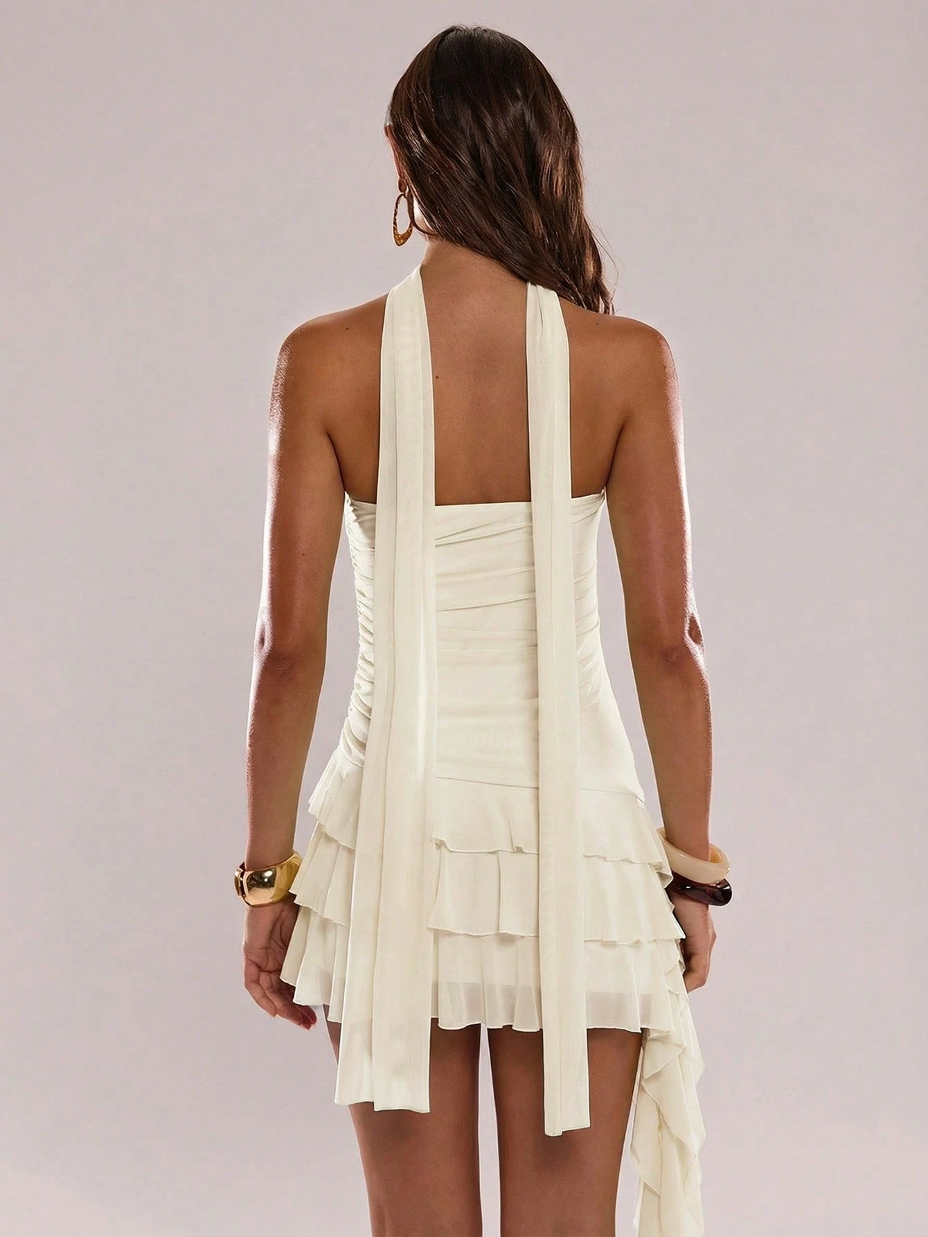 Robe de mode femme à volants et patchwork de couleur unie — vue 11