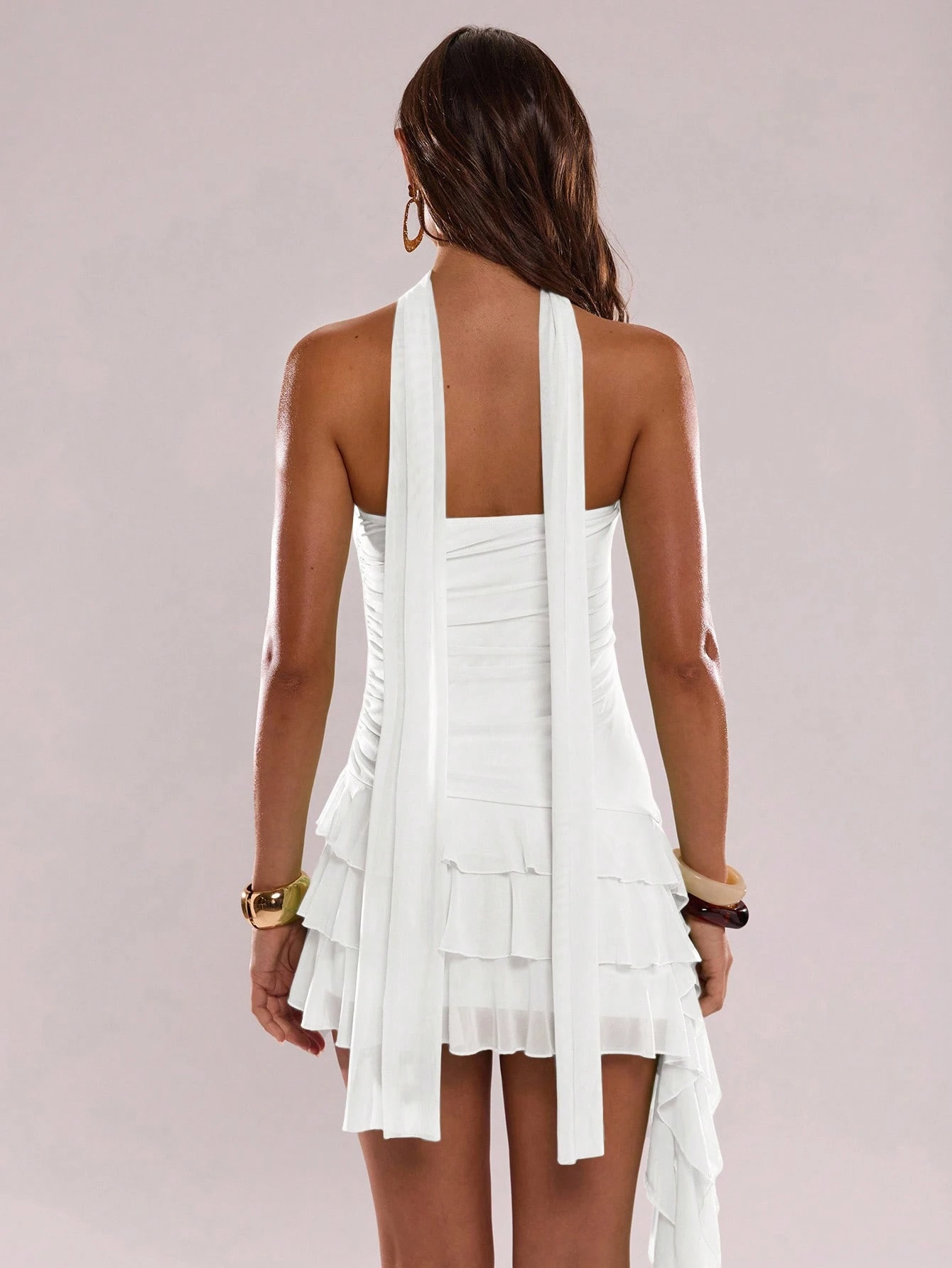 Robe de mode femme à volants et patchwork de couleur unie — vue 10