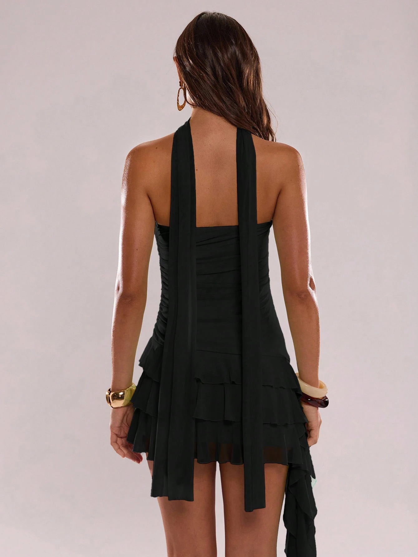 Robe de mode femme à volants et patchwork de couleur unie — vue 12