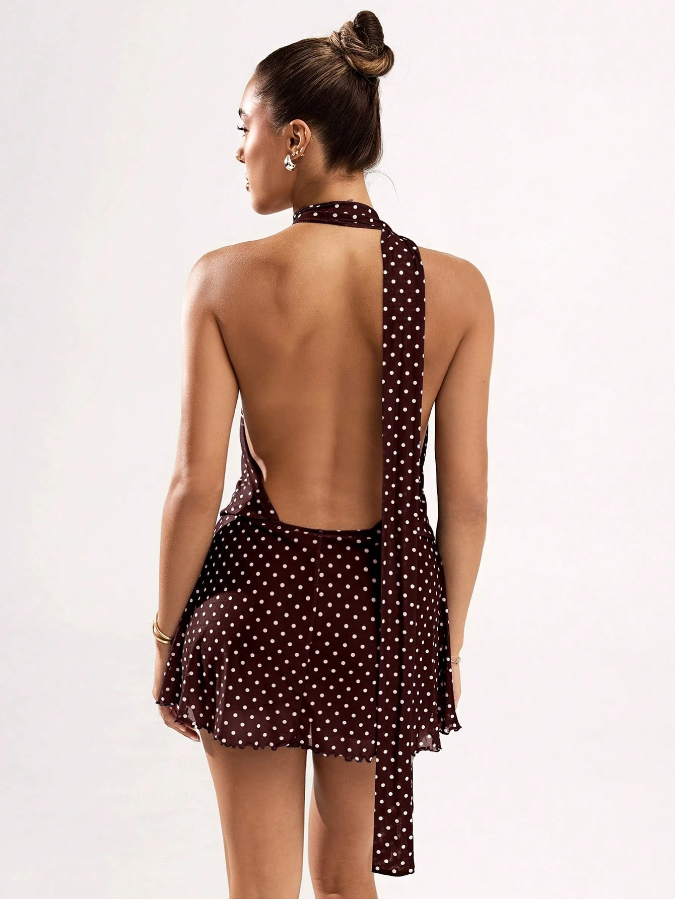 Robe mini dos nu style haltère à imprimé pois sexy pour femmes, été — vue 12
