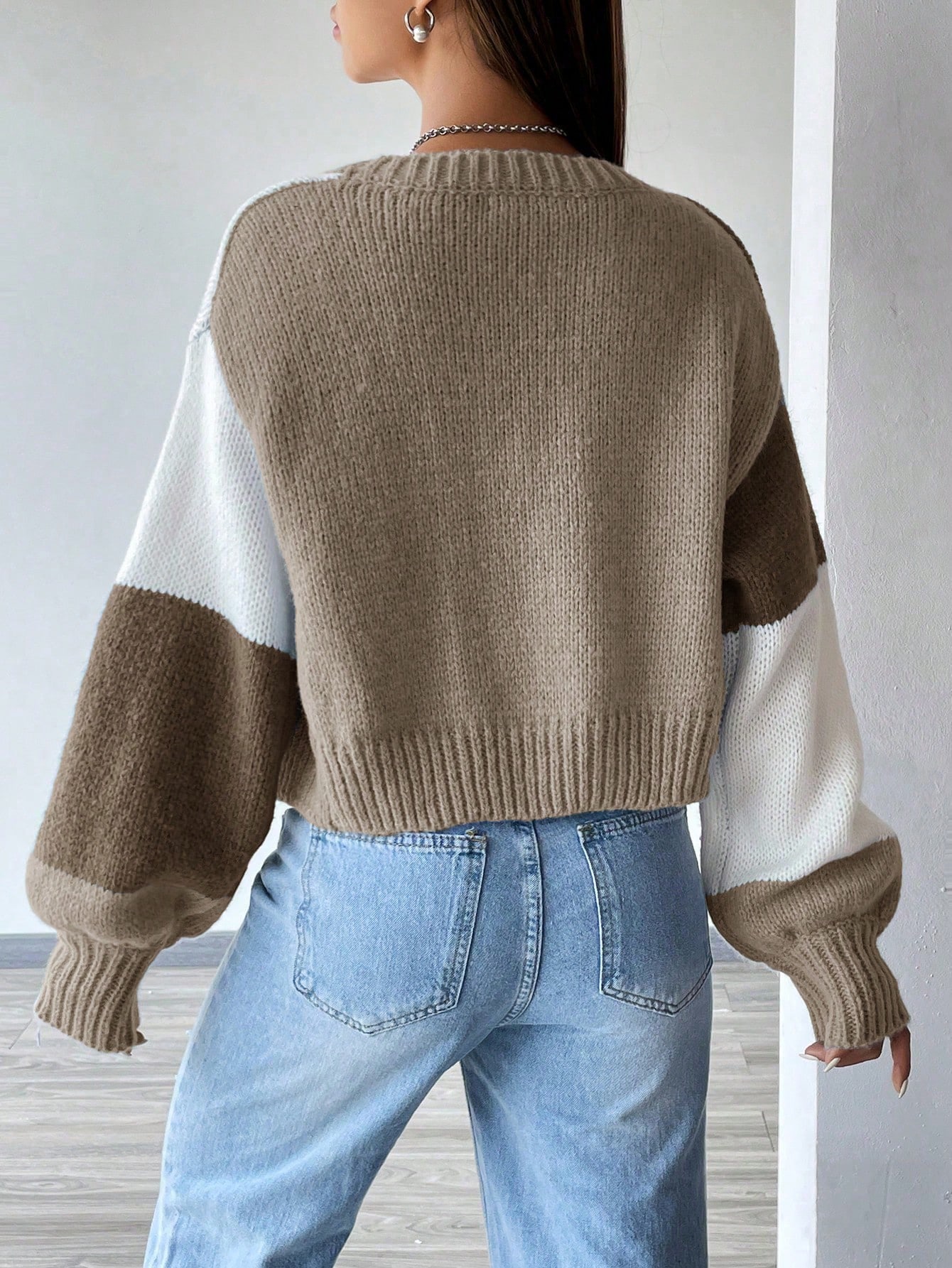 Flirla Cardigan long clouté à épaules tombantes en blocs de couleurs, Top à manches — vue 2
