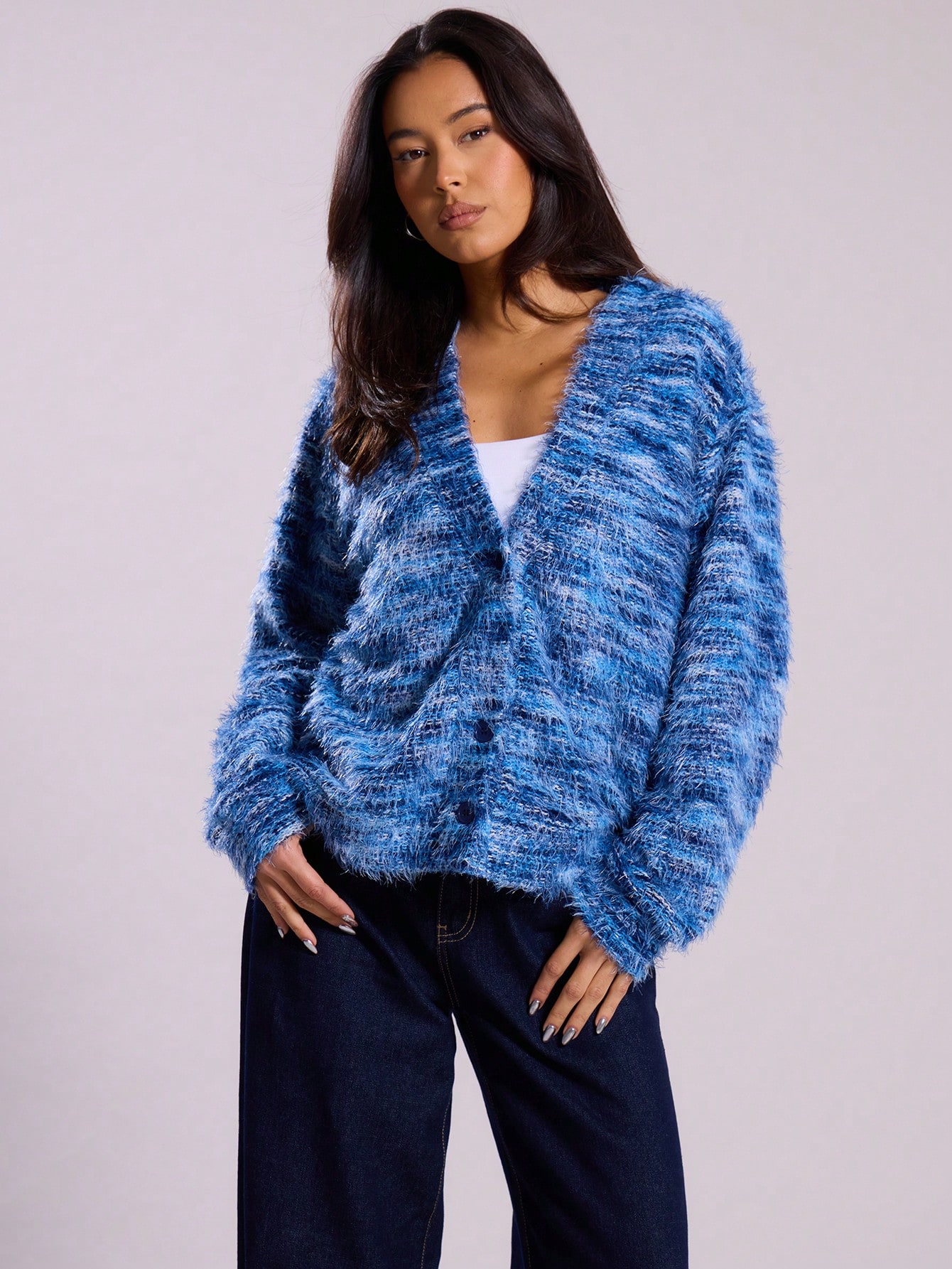 MUSERA Cardigan texturé surdimensionné, style décontracté printemps Y2K années 90, — vue 2
