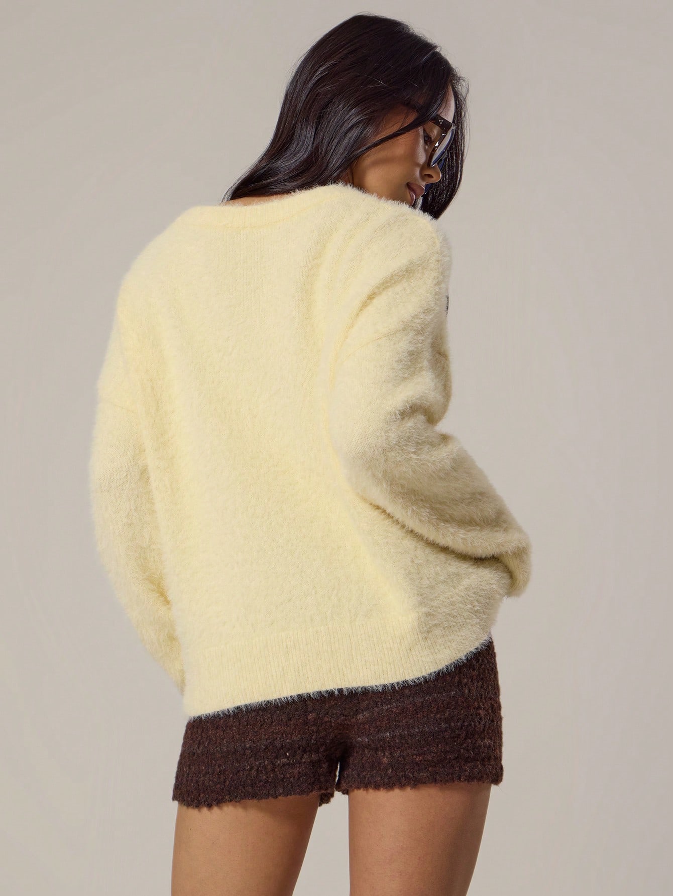 MUSERA Pull en tricot avec slogan graphique, épaules tombantes, tricot moelleux, — vue 9