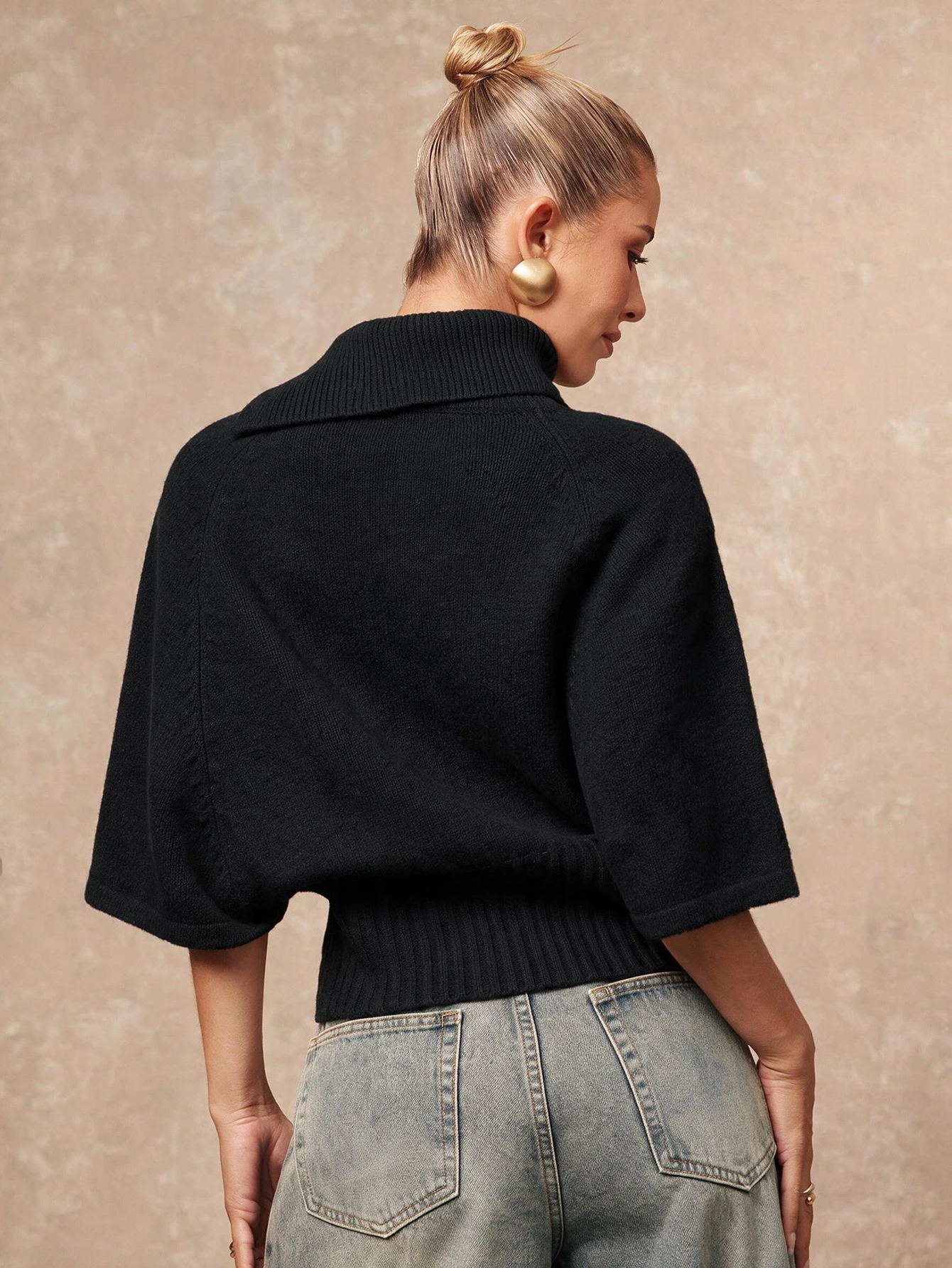 Lumalex Pull col roulé manches courtes beige clair élégant et décontracté pour femme, — vue 10