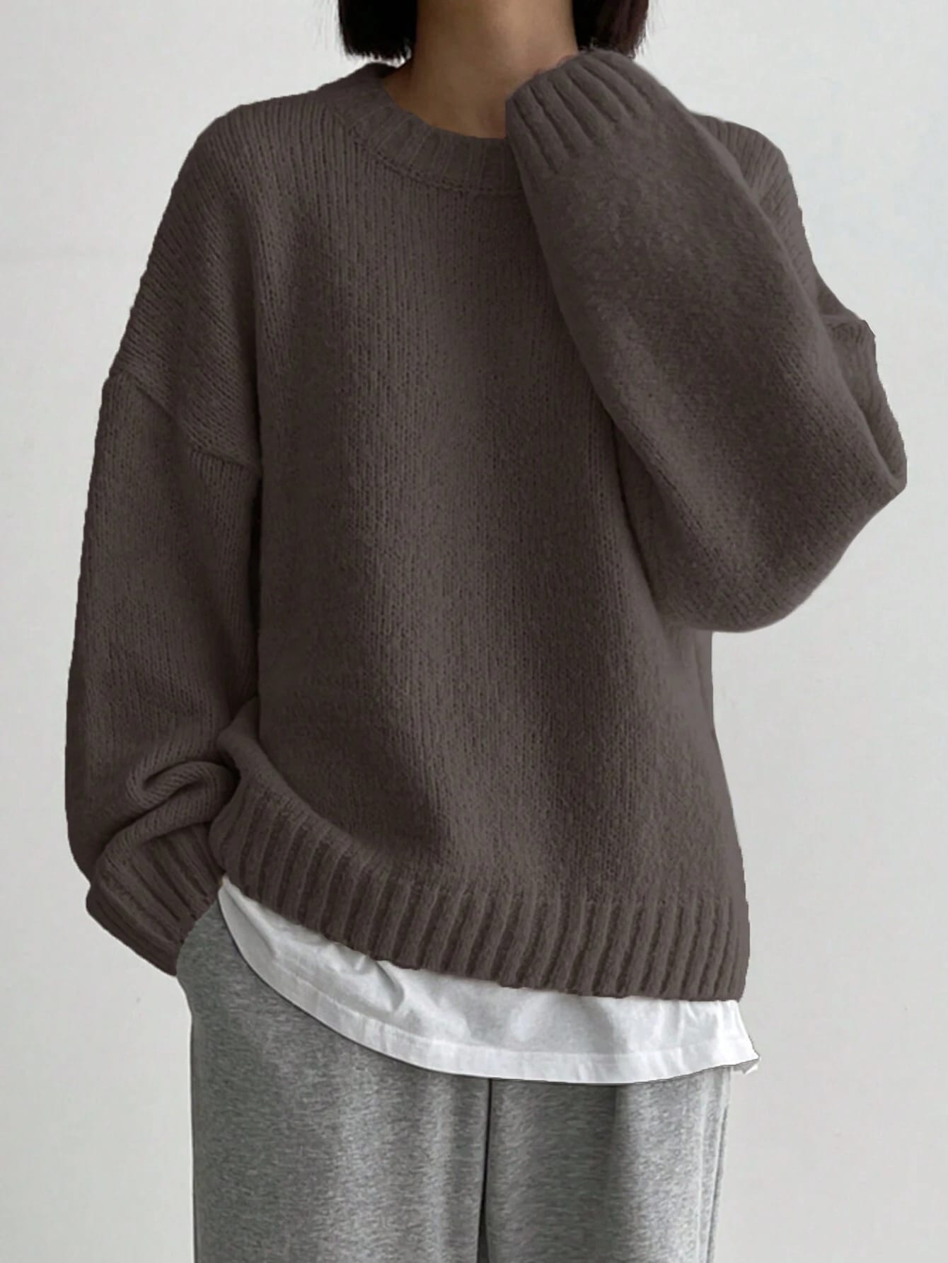 DAZY Pull ample à col rond, manches longues, simple. Vêtement casual pour tous les jours,