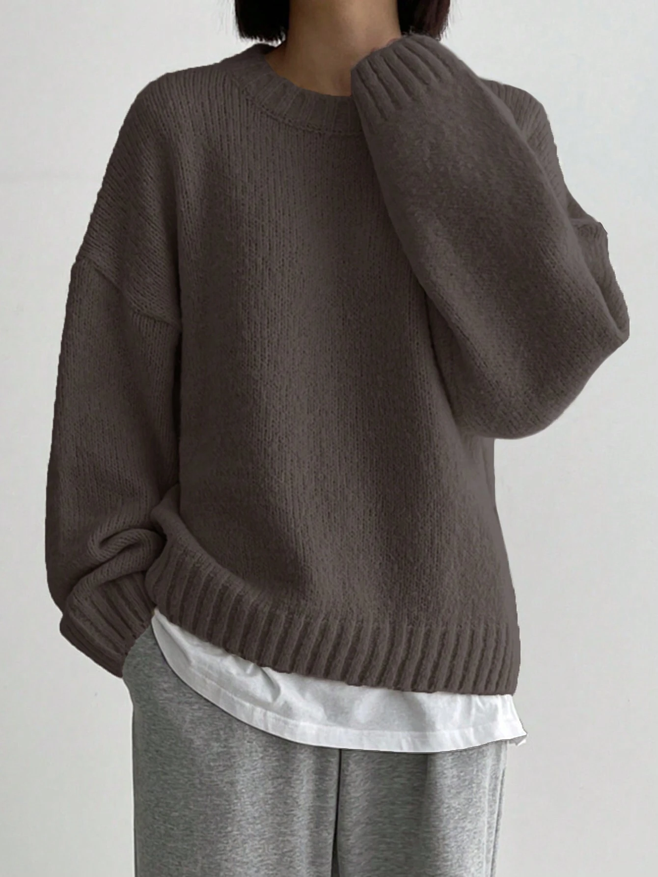 DAZY Pull ample à col rond, manches longues, simple. Vêtement casual pour tous les jours,