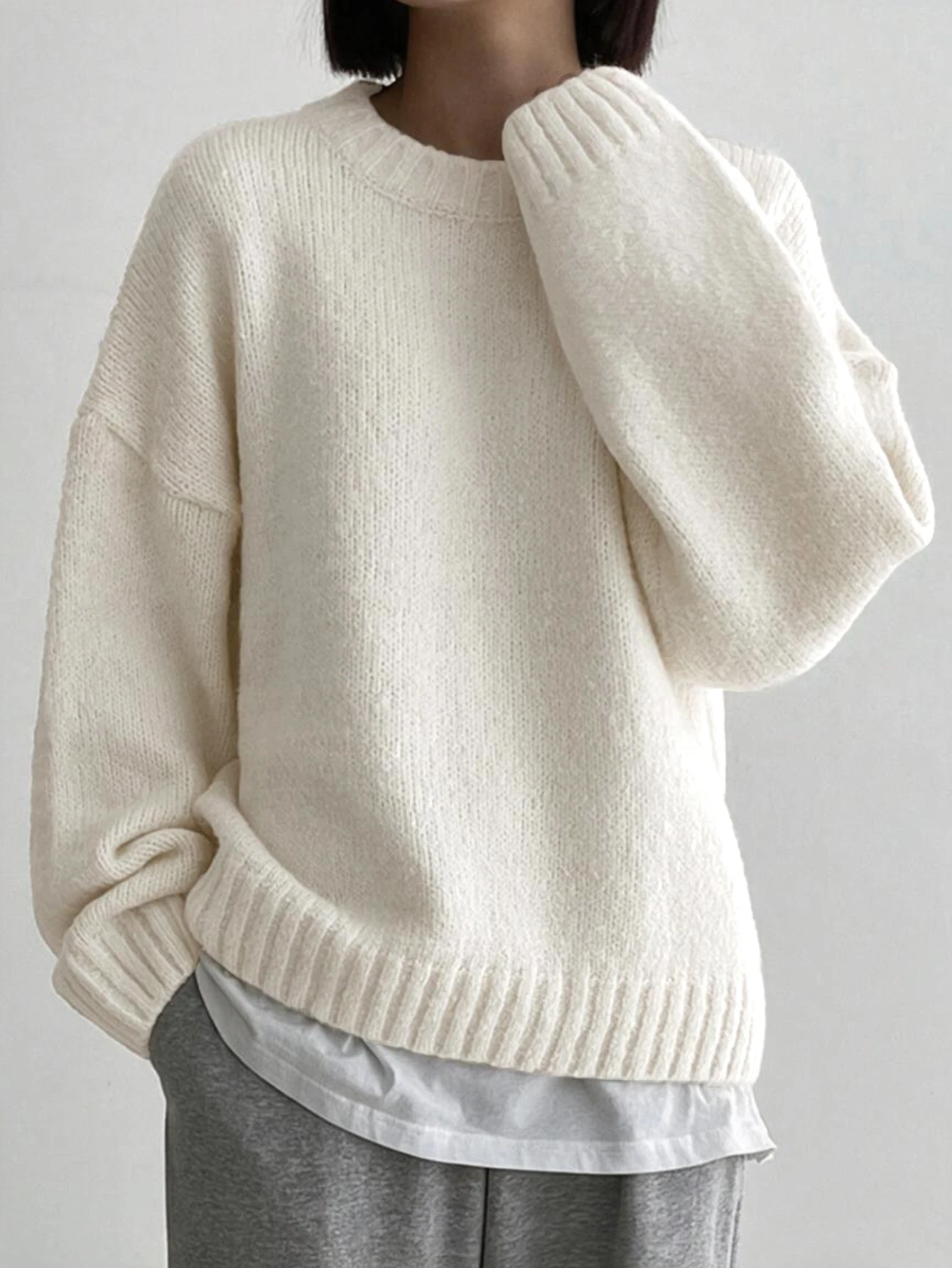 DAZY Pull ample à col rond, manches longues, simple. Vêtement casual pour tous les jours, — vue 3
