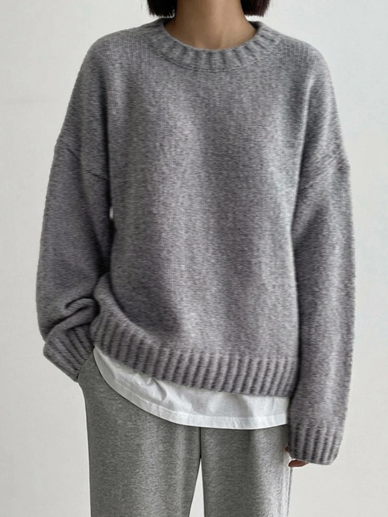 DAZY Pull ample à col rond, manches longues, simple. Vêtement casual pour tous les jours, — vue 5