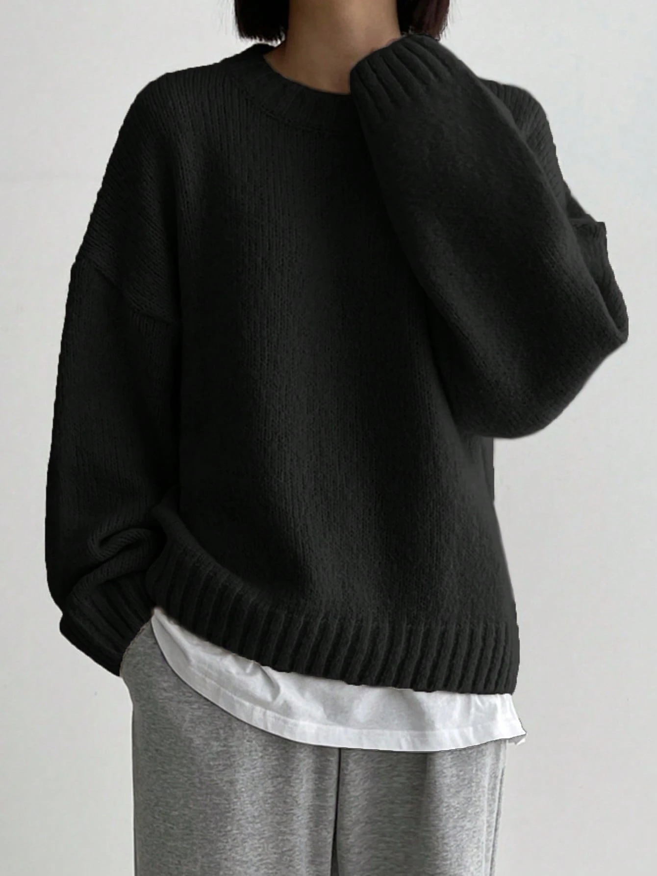 DAZY Pull ample à col rond, manches longues, simple. Vêtement casual pour tous les jours, — vue 2