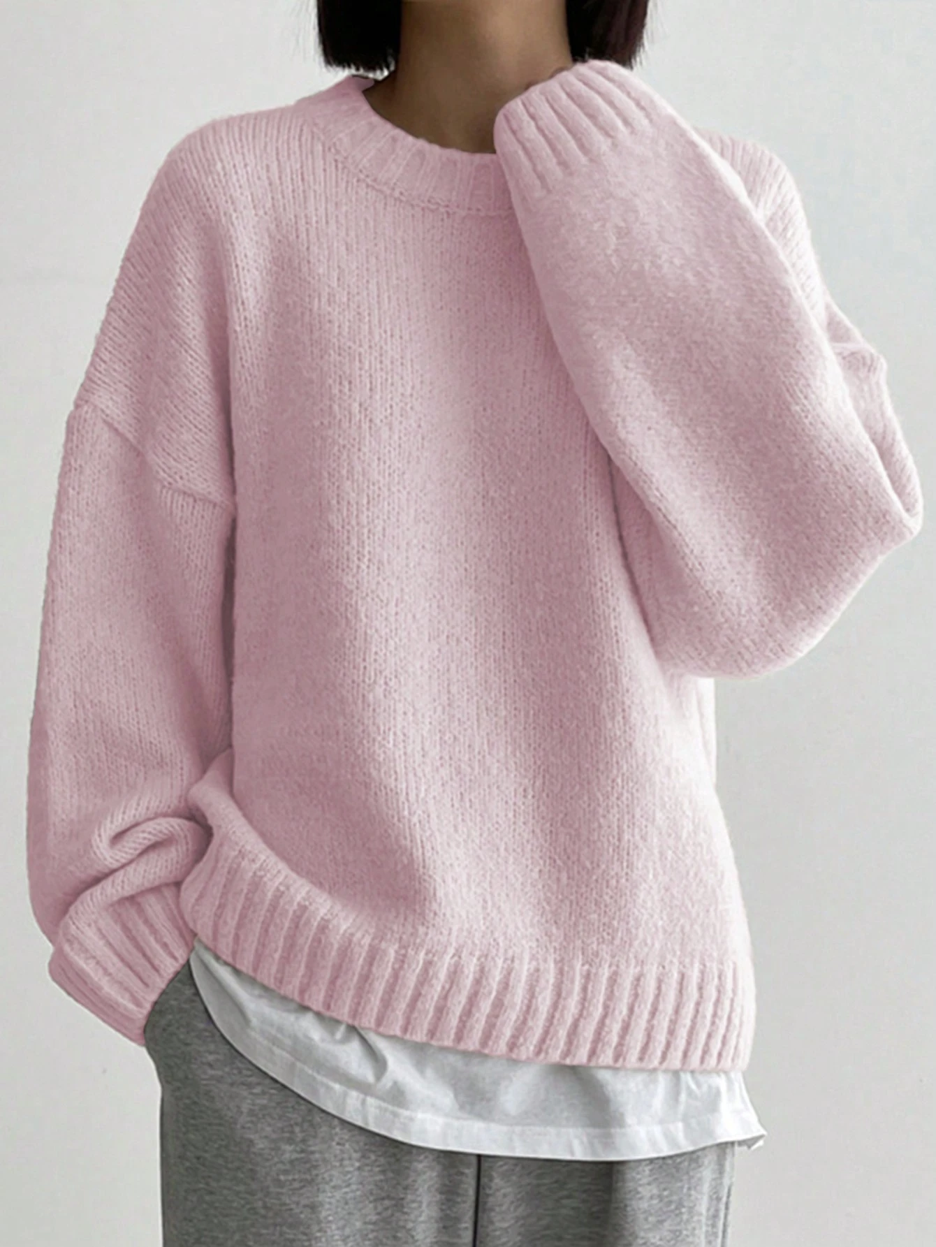 DAZY Pull ample à col rond, manches longues, simple. Vêtement casual pour tous les jours, — vue 6