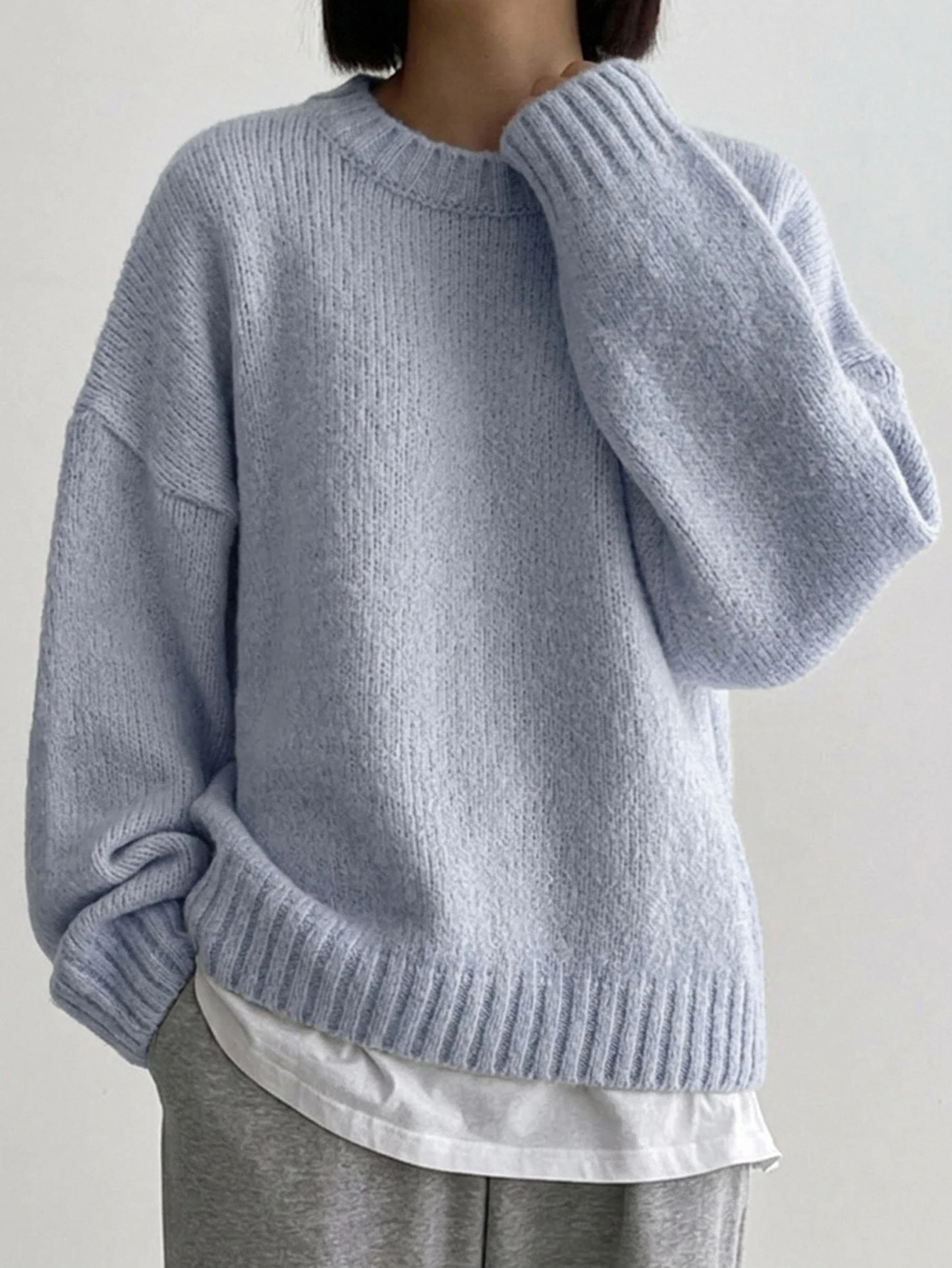 DAZY Pull ample à col rond, manches longues, simple. Vêtement casual pour tous les jours, — vue 7