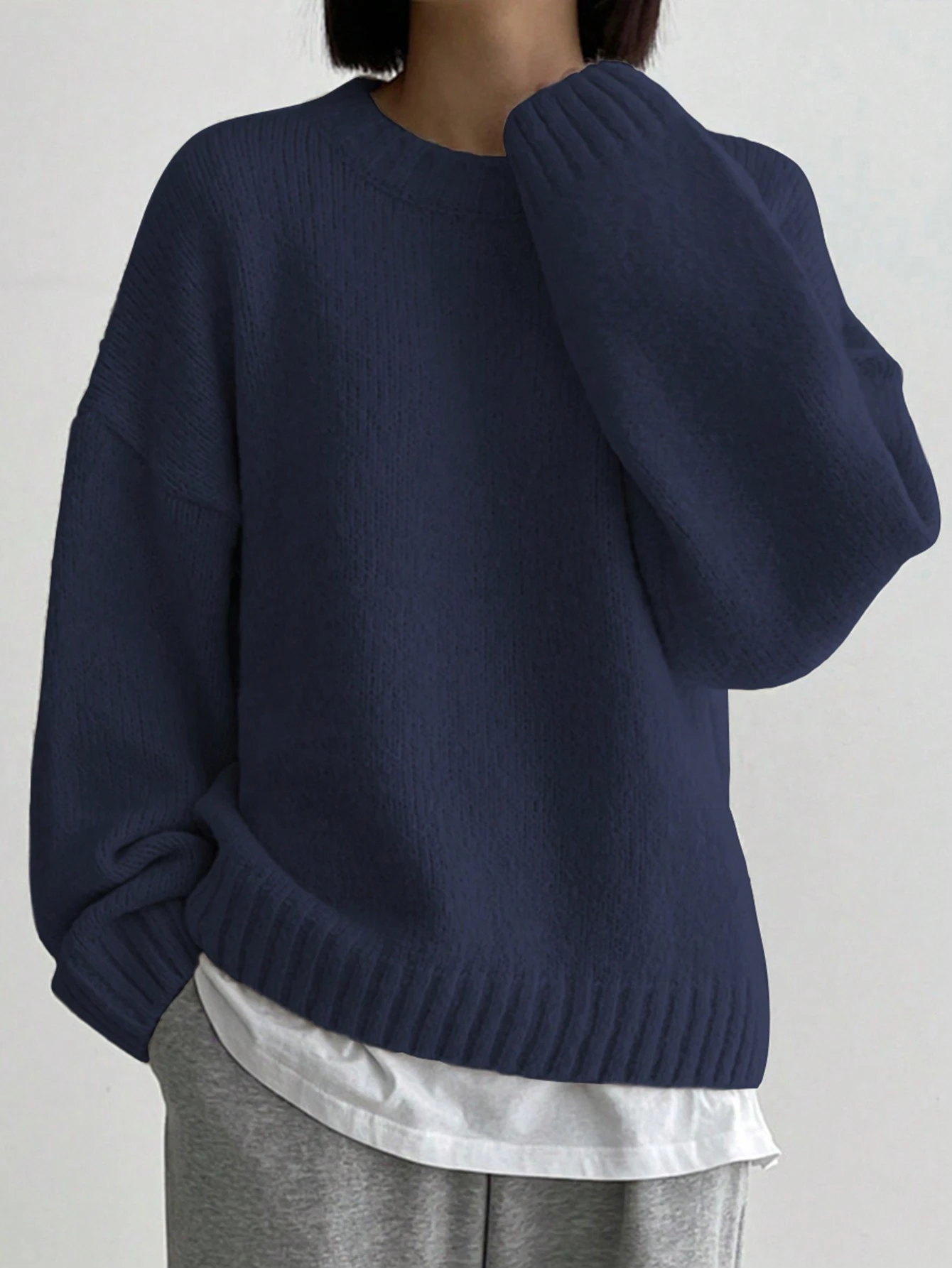 DAZY Pull ample à col rond, manches longues, simple. Vêtement casual pour tous les jours, — vue 12