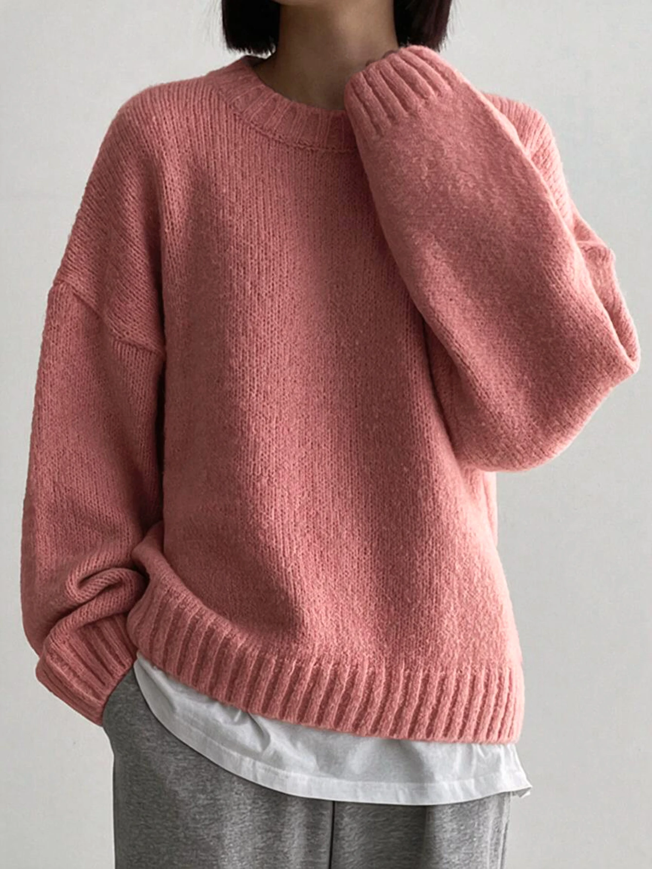 DAZY Pull ample à col rond, manches longues, simple. Vêtement casual pour tous les jours, — vue 9