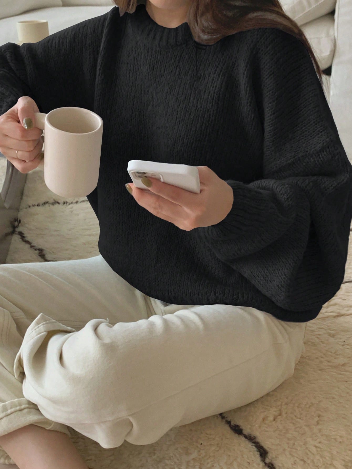 DAZY Pull décontracté unicolore à épaules tombantes et coupe ample, vêtements — vue 2