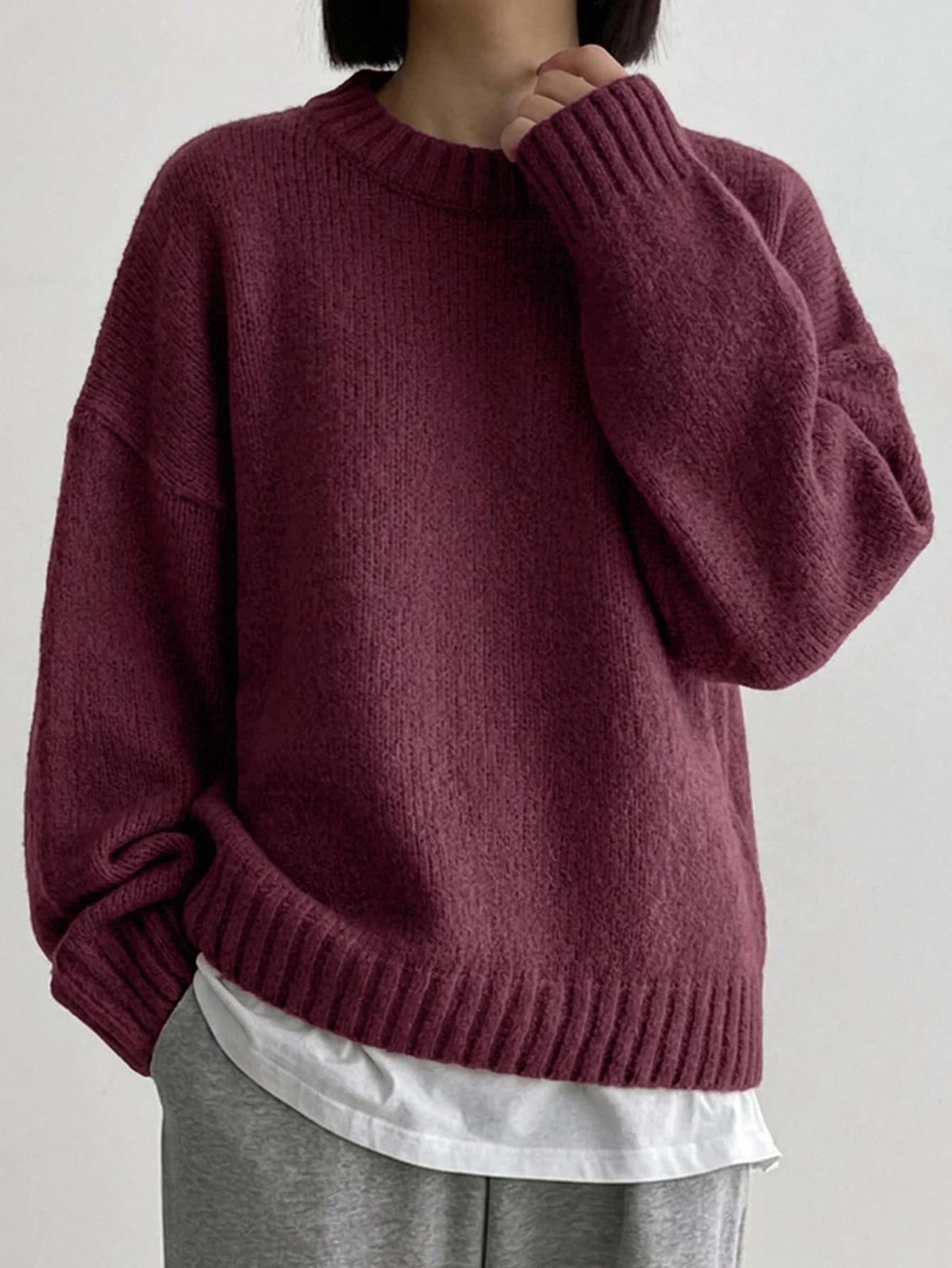 DAZY Pull ample à col rond, manches longues, simple. Vêtement casual pour tous les jours, — vue 18