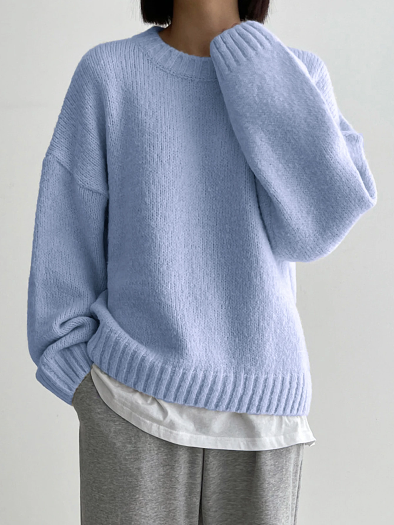DAZY Pull ample à col rond, manches longues, simple. Vêtement casual pour tous les jours, — vue 16