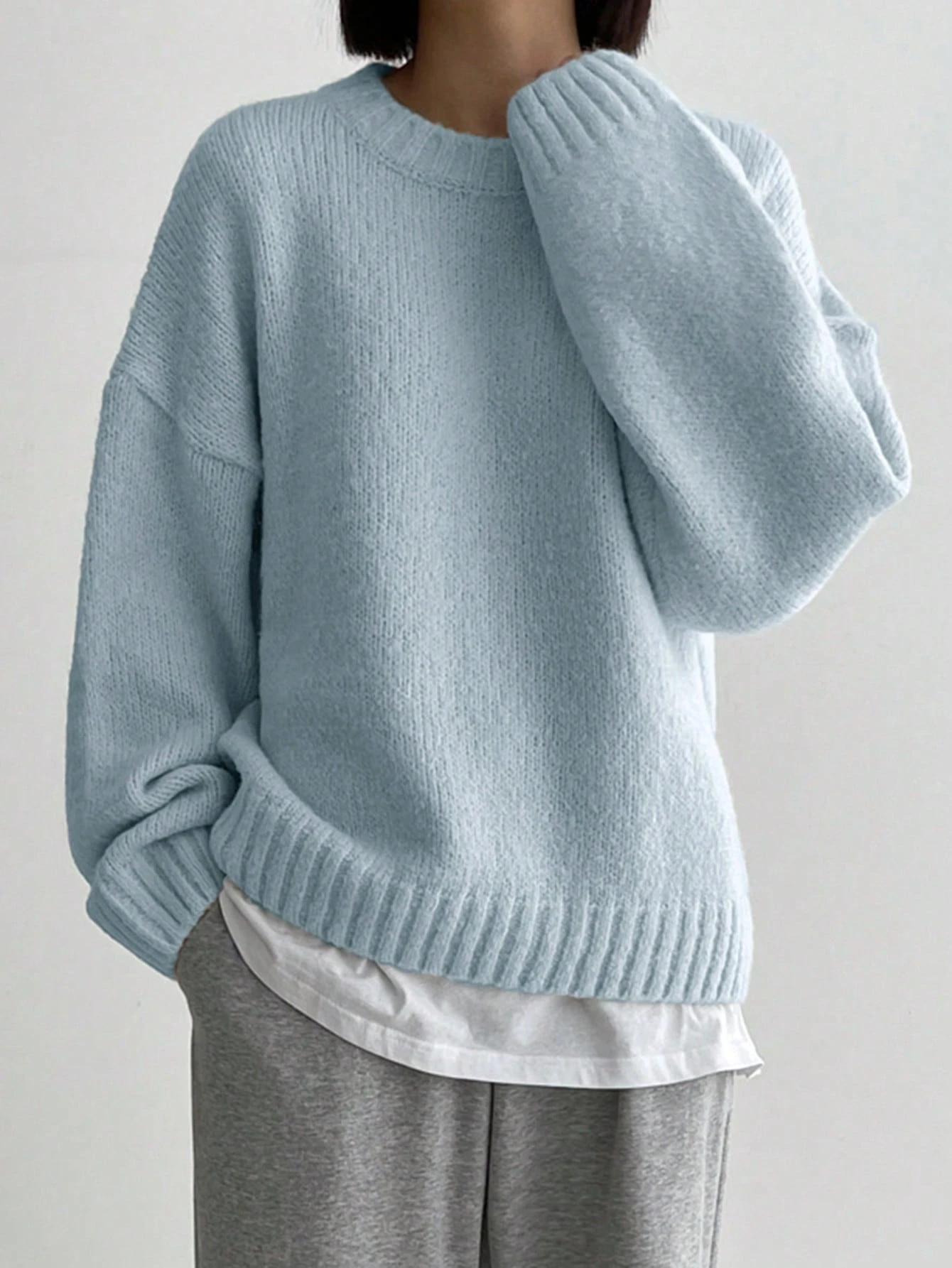 DAZY Pull ample à col rond, manches longues, simple. Vêtement casual pour tous les jours, — vue 17