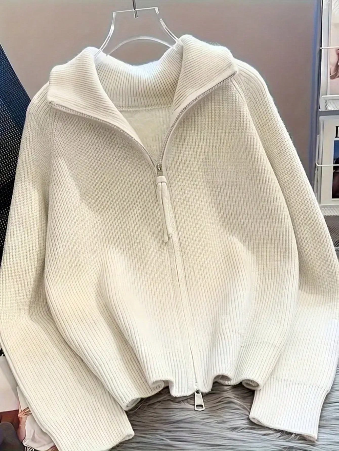 Cardigan zippé pour femmes, pull oversize en tricot côtelé de style moyen-oriental, veste