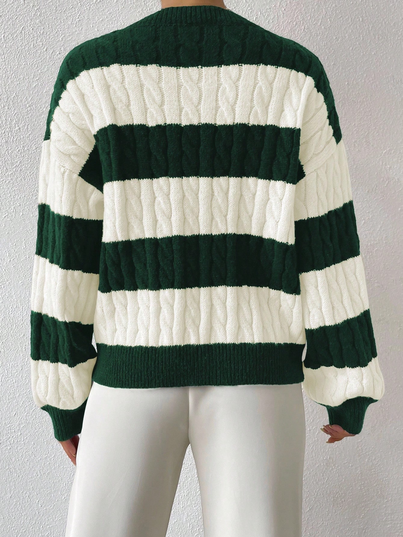 Sprig & Strand Pull à manches longues en tricot côtelé bicolore, pull tricoté pour — vue 6