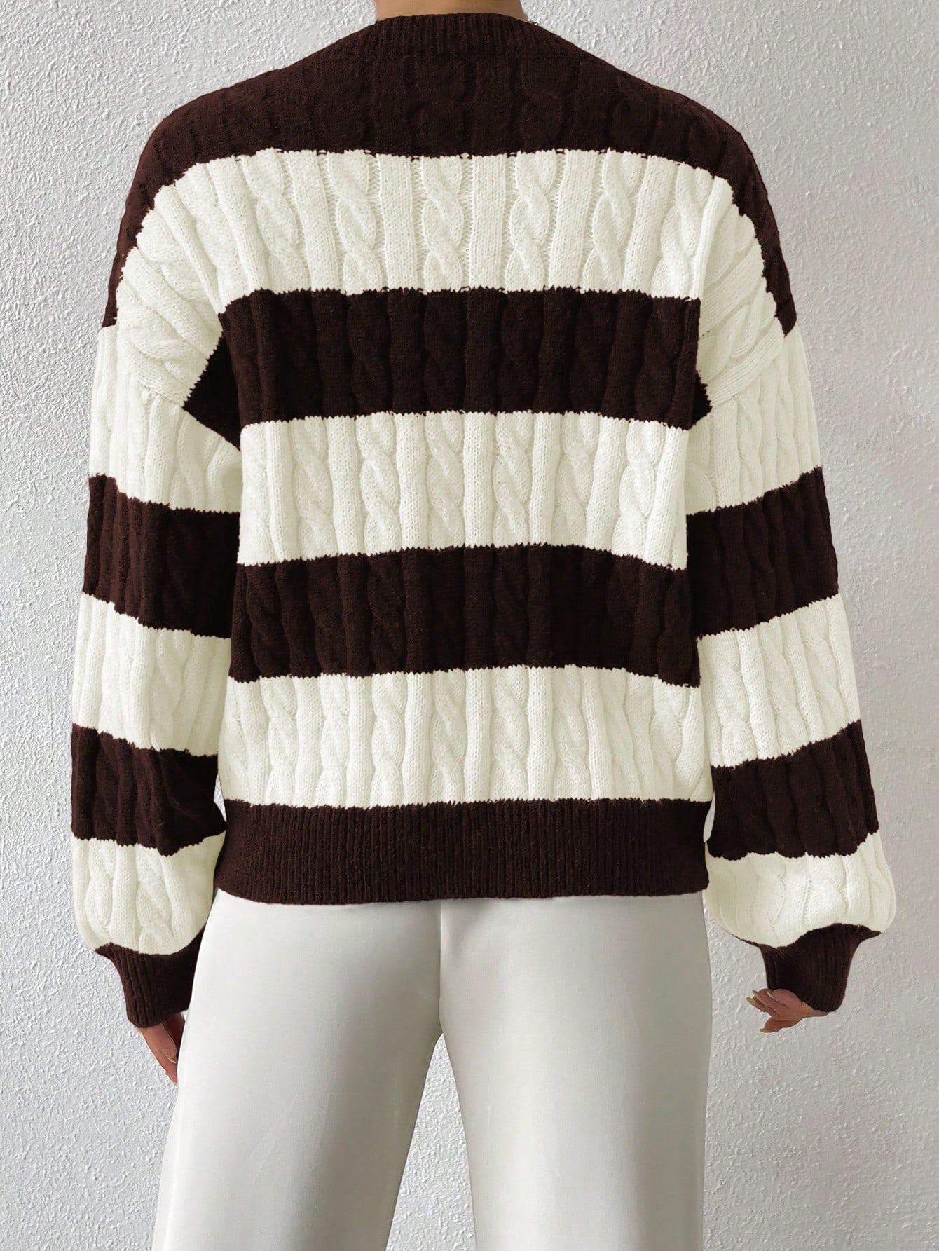 Sprig & Strand Pull à manches longues en tricot côtelé bicolore, pull tricoté pour — vue 5