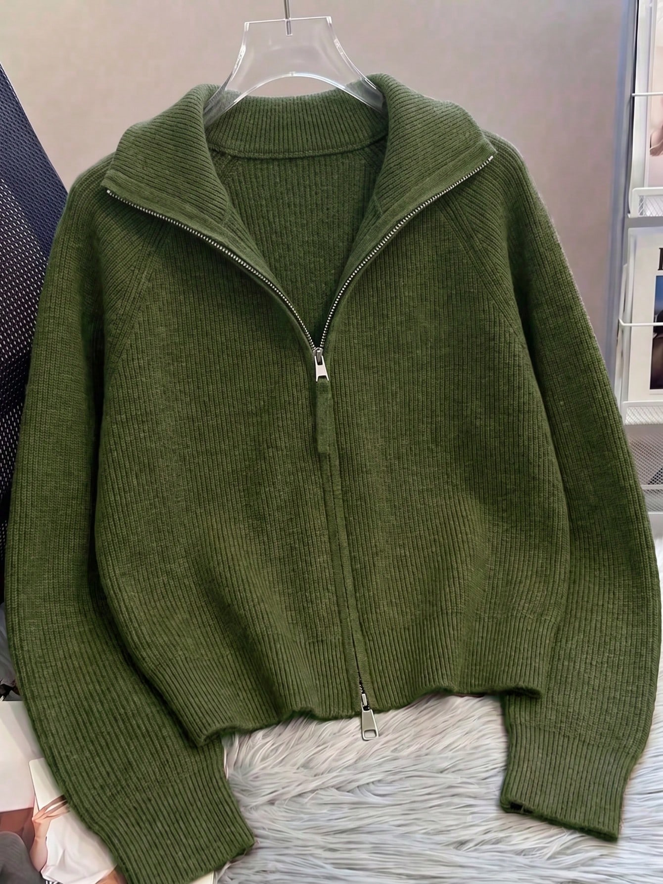 Cardigan zippé pour femmes, pull oversize en tricot côtelé de style moyen-oriental, veste — vue 6