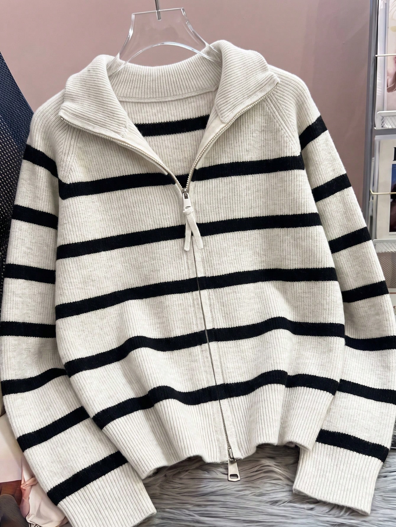 Cardigan zippé pour femmes, pull oversize en tricot côtelé de style moyen-oriental, veste — vue 2