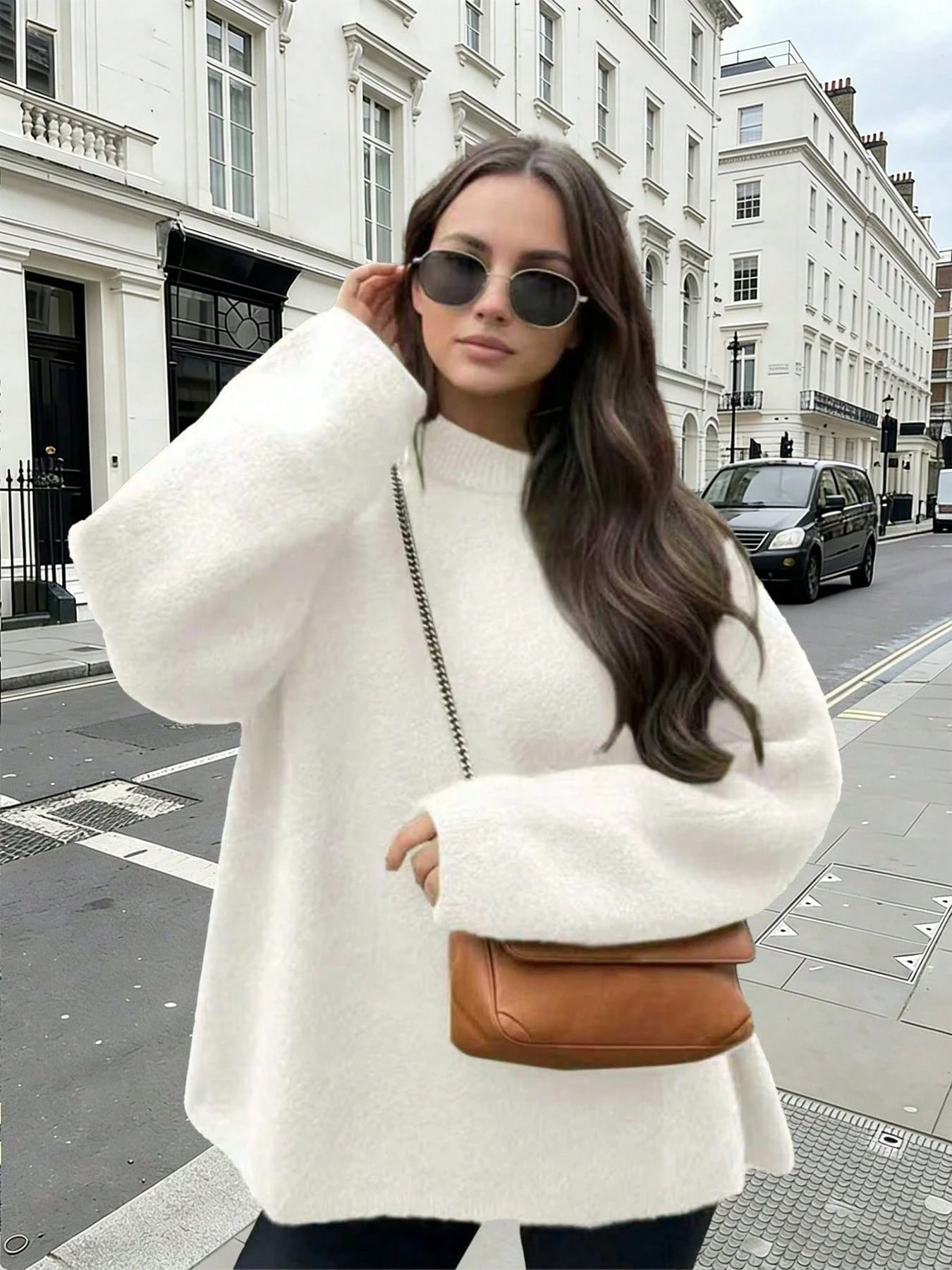 T-shirt décontracté à manches longues pour femmes, Top ample à col rond pour — vue 3