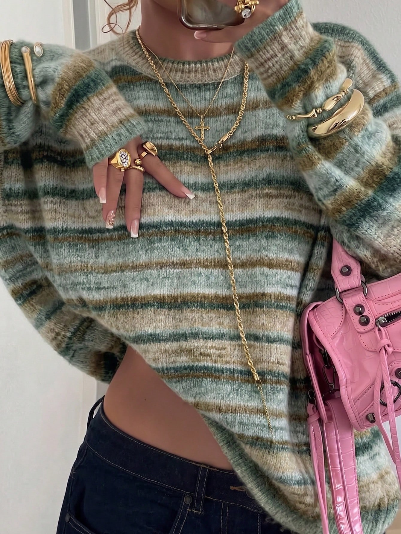 Pull tricoté ample à manches longues pour femme, style décontracté mignon, motif dés — vue 3