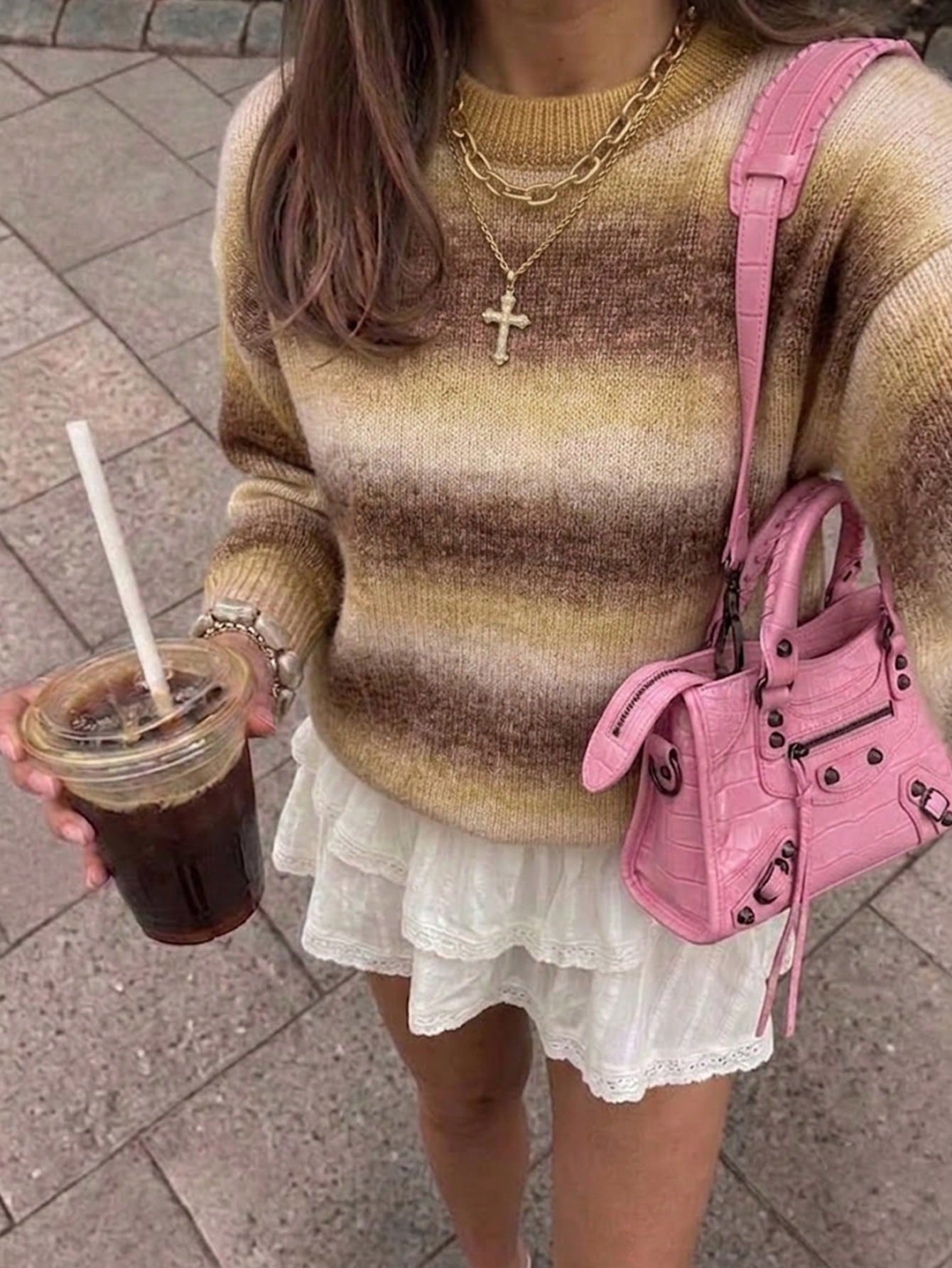 Pull tricoté ample à manches longues pour femme, style décontracté mignon, motif dés — vue 6