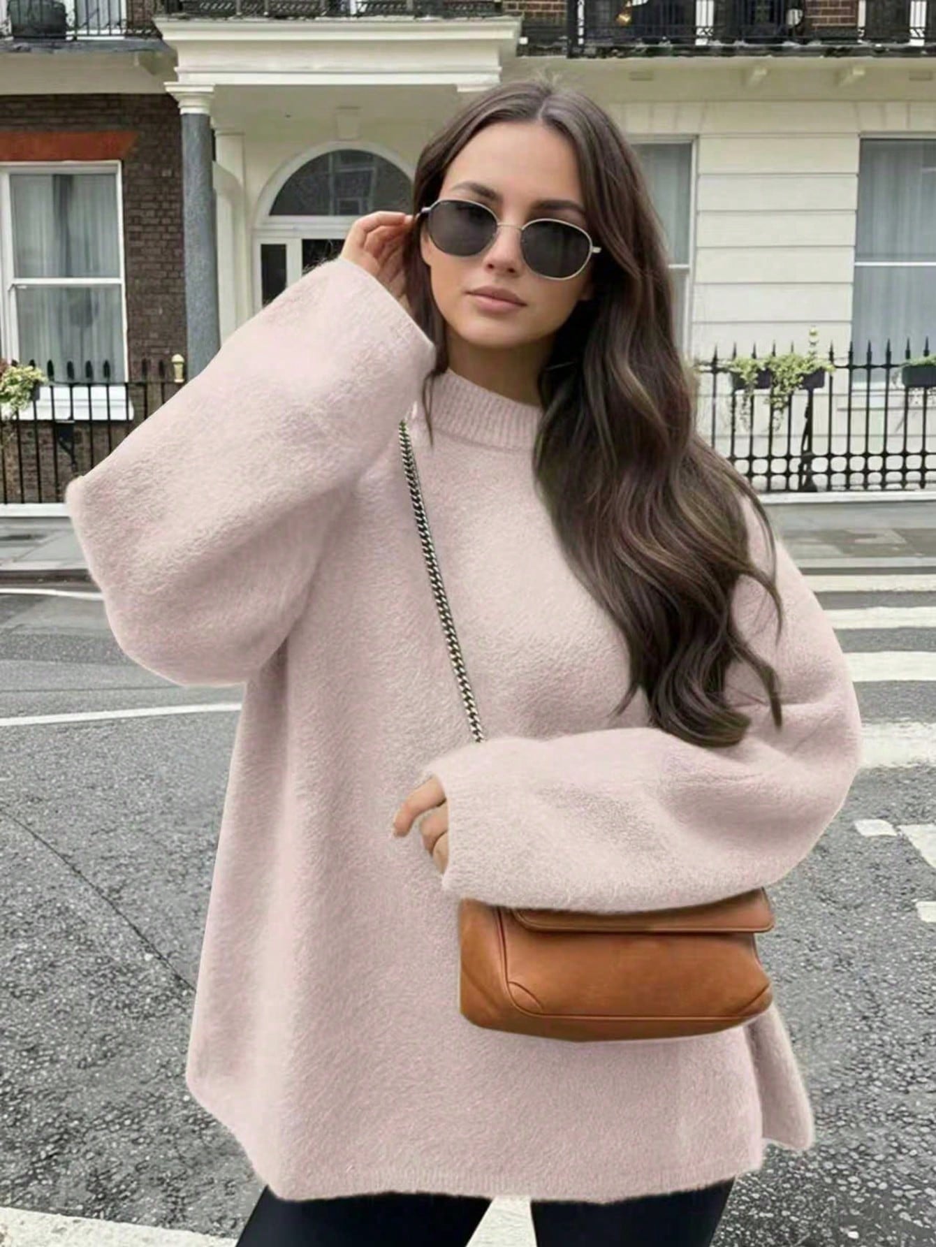 T-shirt décontracté à manches longues pour femmes, Top ample à col rond pour — vue 6