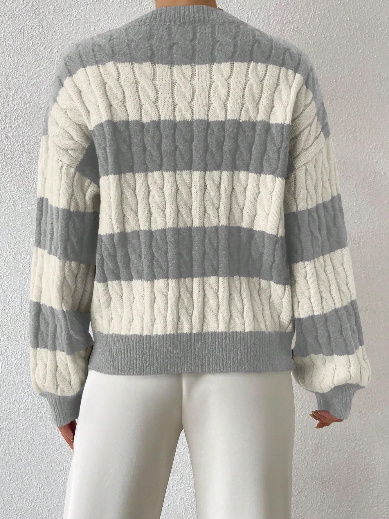 Sprig & Strand Pull à manches longues en tricot côtelé bicolore, pull tricoté pour — vue 4