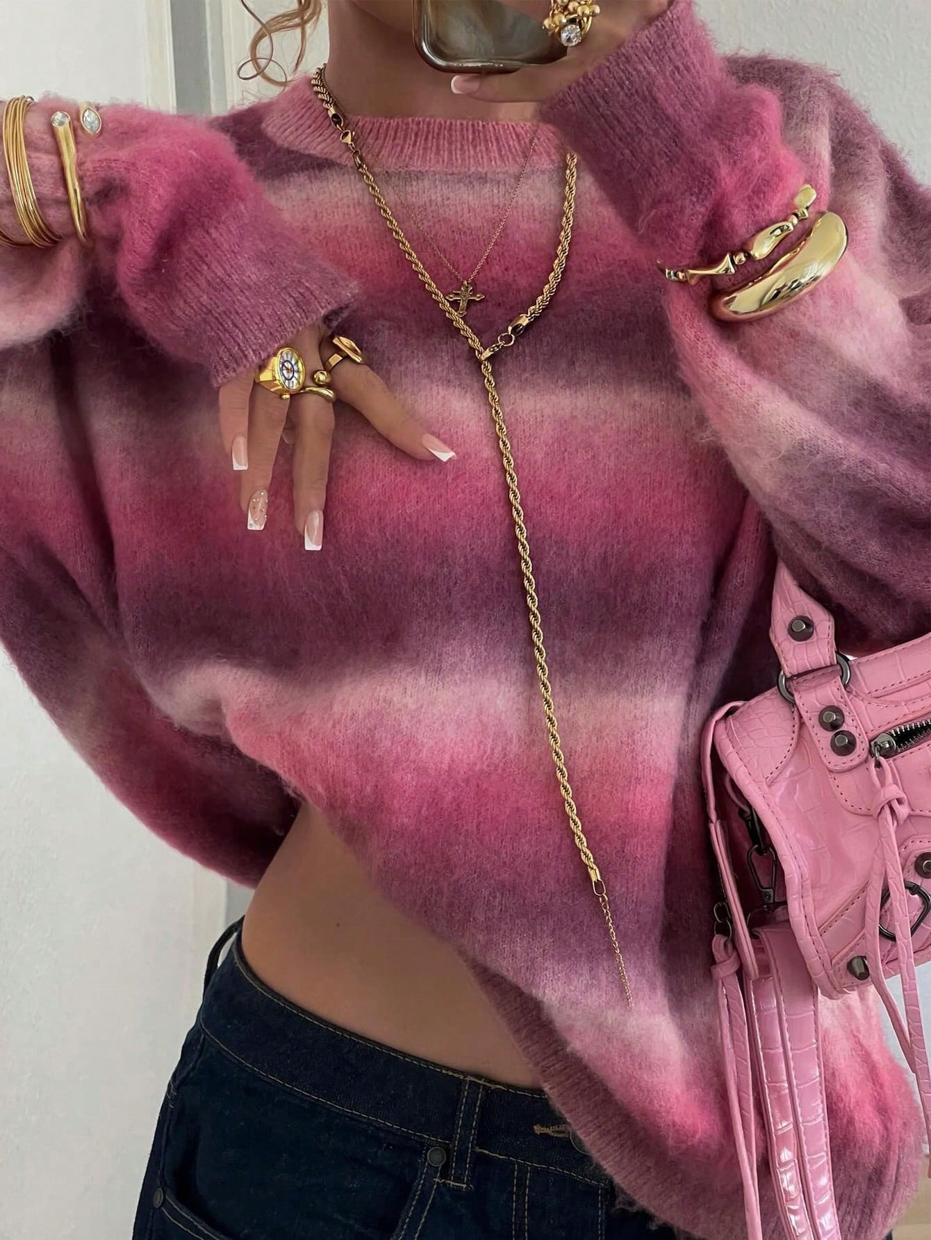 Pull tricoté ample à manches longues pour femme, style décontracté mignon, motif dés