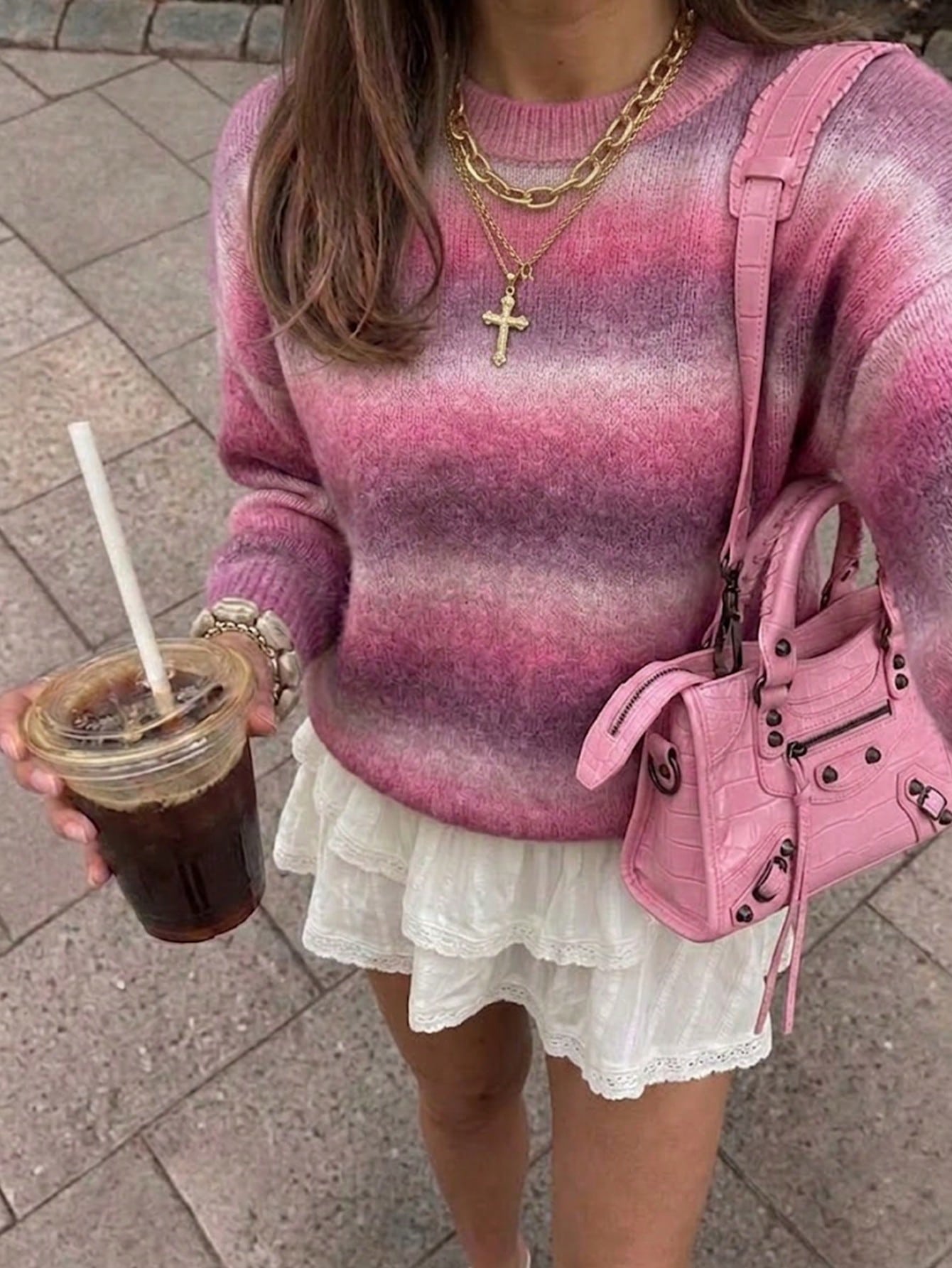 Pull tricoté ample à manches longues pour femme, style décontracté mignon, motif dés — vue 5