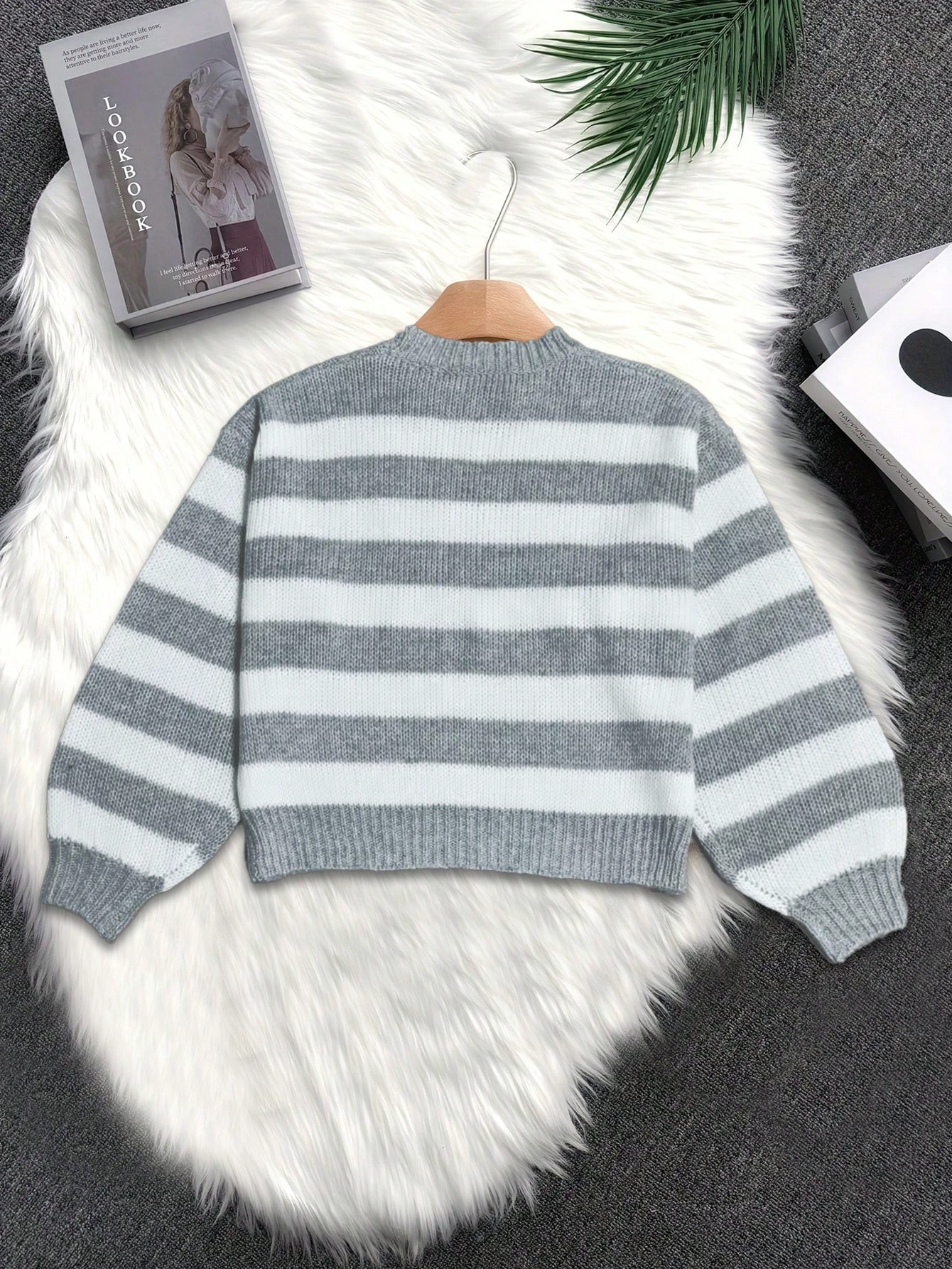 Pull en tricot à col rond, manches longues, rayures blocs de couleurs, automne/hiver — vue 4
