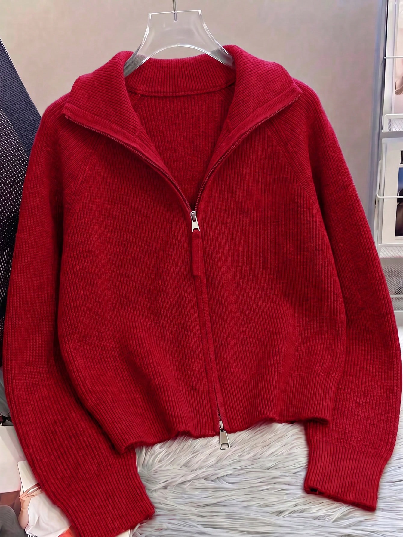Cardigan zippé pour femmes, pull oversize en tricot côtelé de style moyen-oriental, veste — vue 7