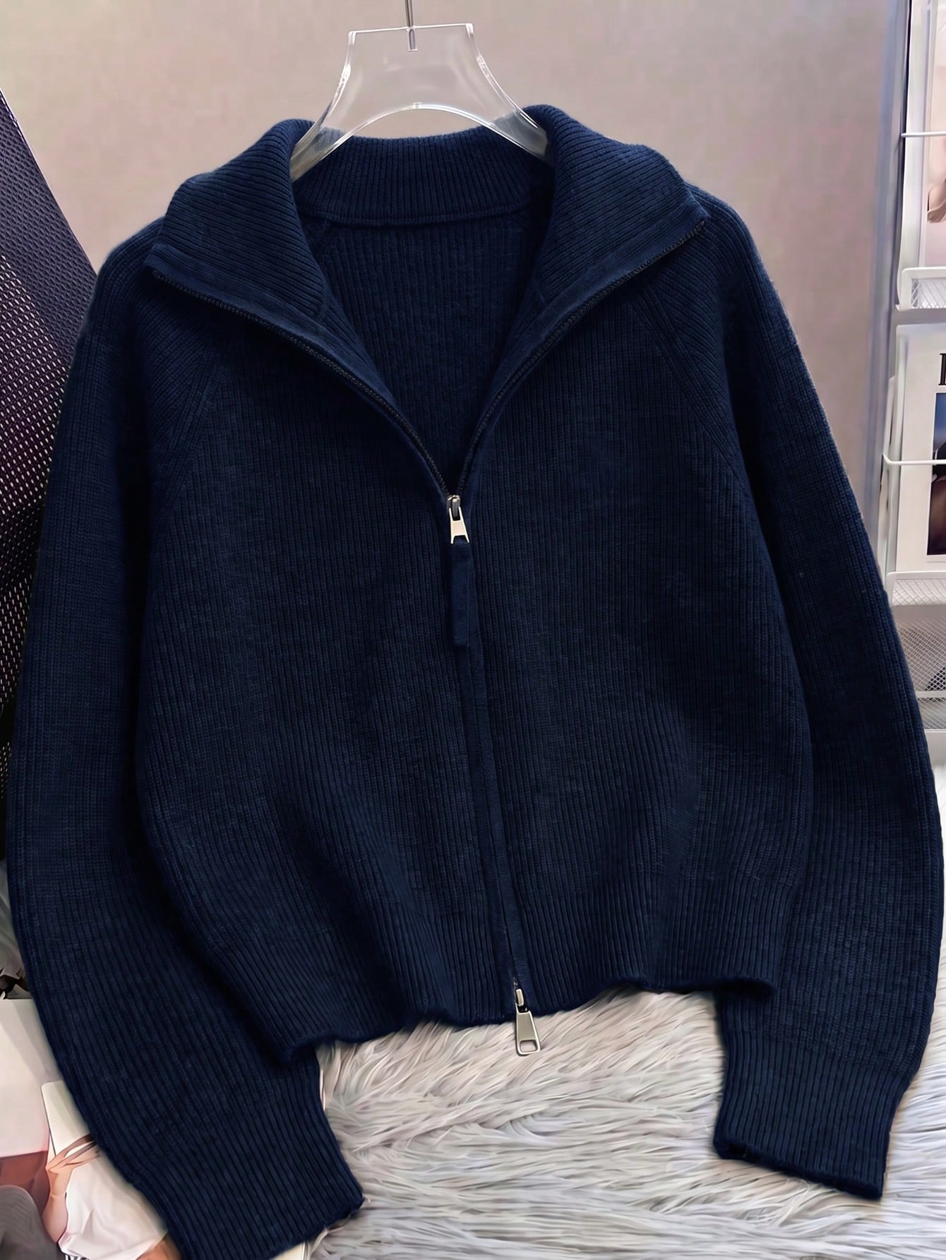 Cardigan zippé pour femmes, pull oversize en tricot côtelé de style moyen-oriental, veste — vue 11