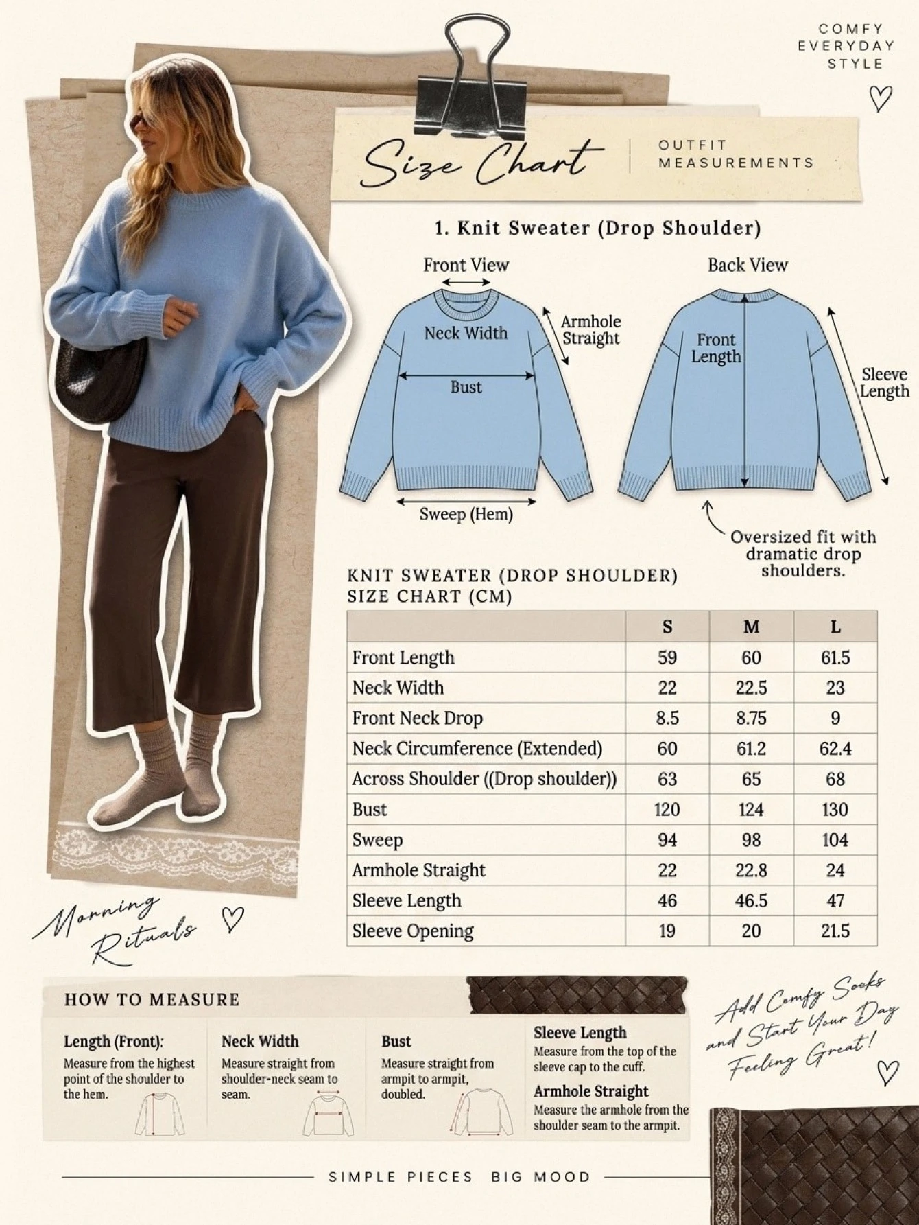 Pariaura Pull femme col rond bleu clair douillet manches longues toucher doux pour brunch — vue 3