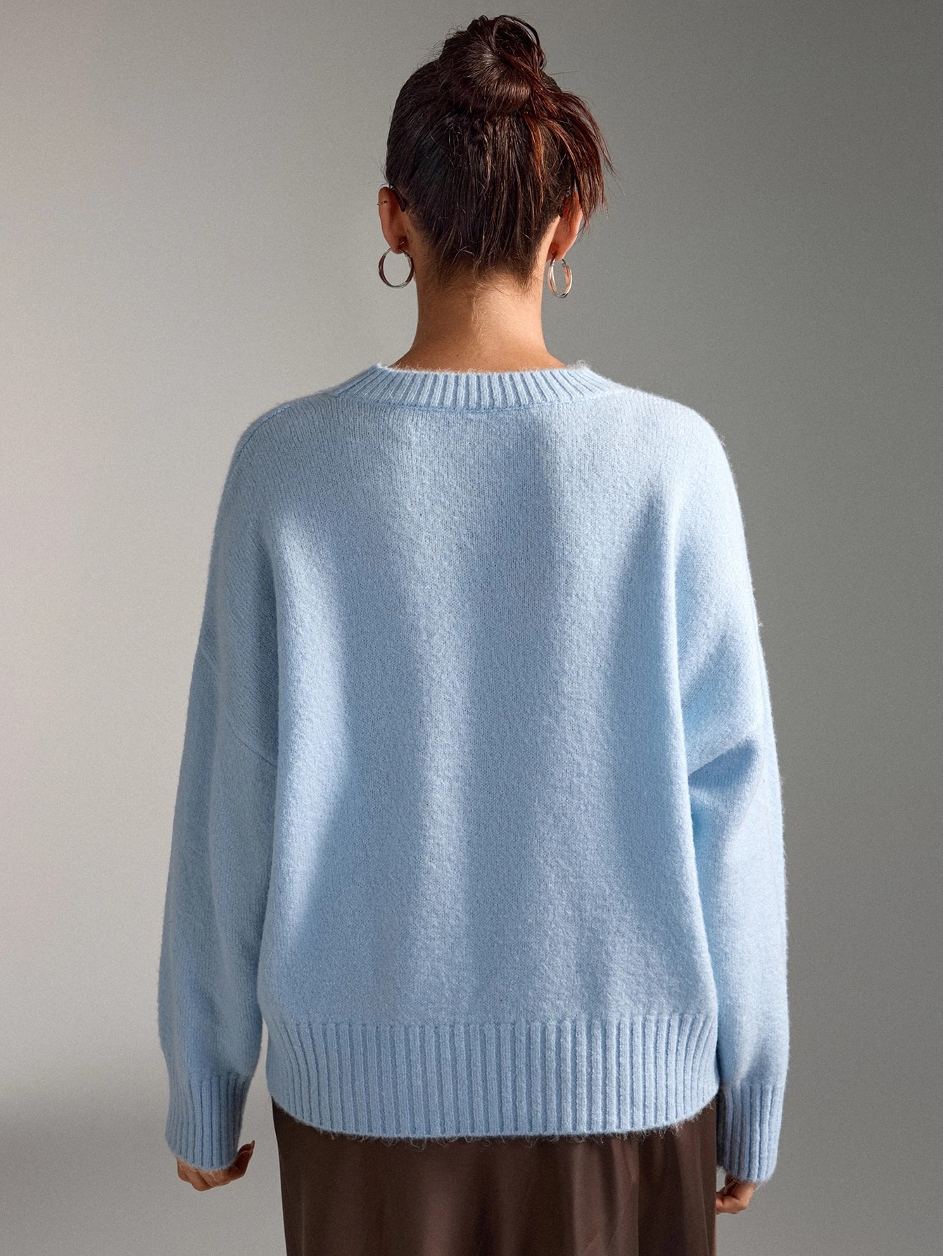 Pariaura Pull femme col rond bleu clair douillet manches longues toucher doux pour brunch — vue 6