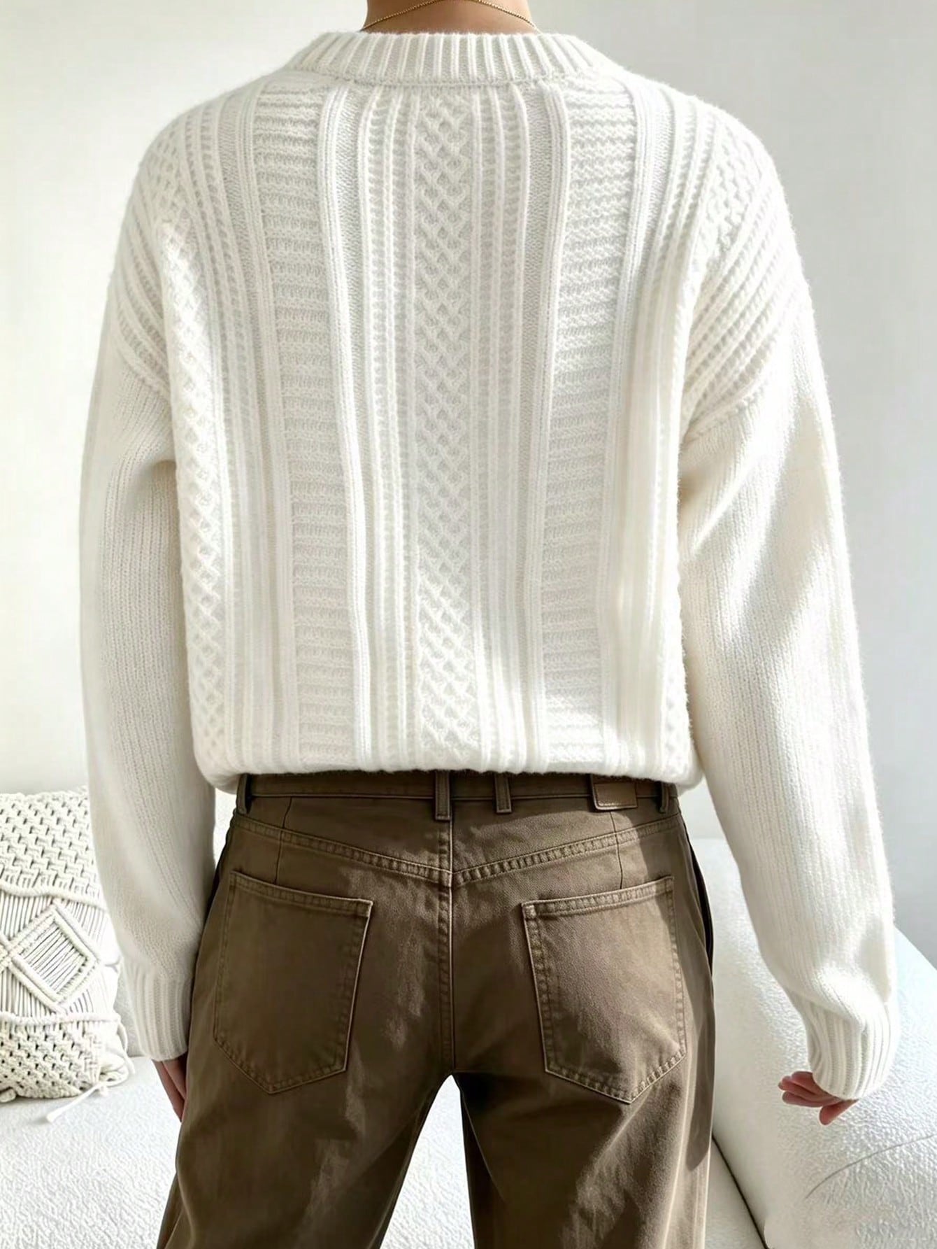 Chiquease Pull tricoté ample à épaules tombantes de couleur unie, style décontracté pour — vue 11