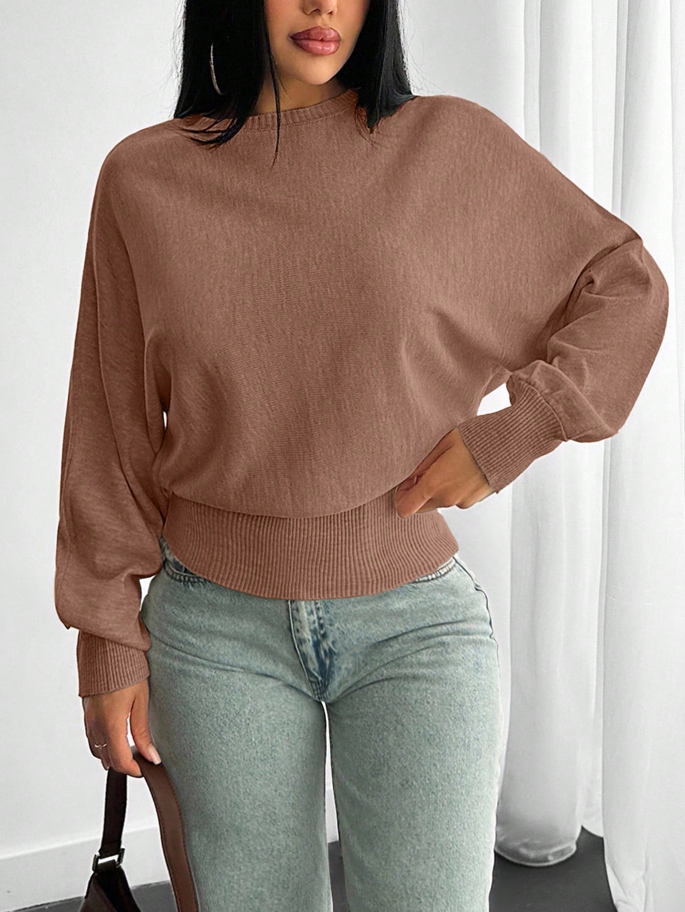 EURMUSE Pull en tricot structuré avec manches volumineuses, taille ajustée, manches — vue 4