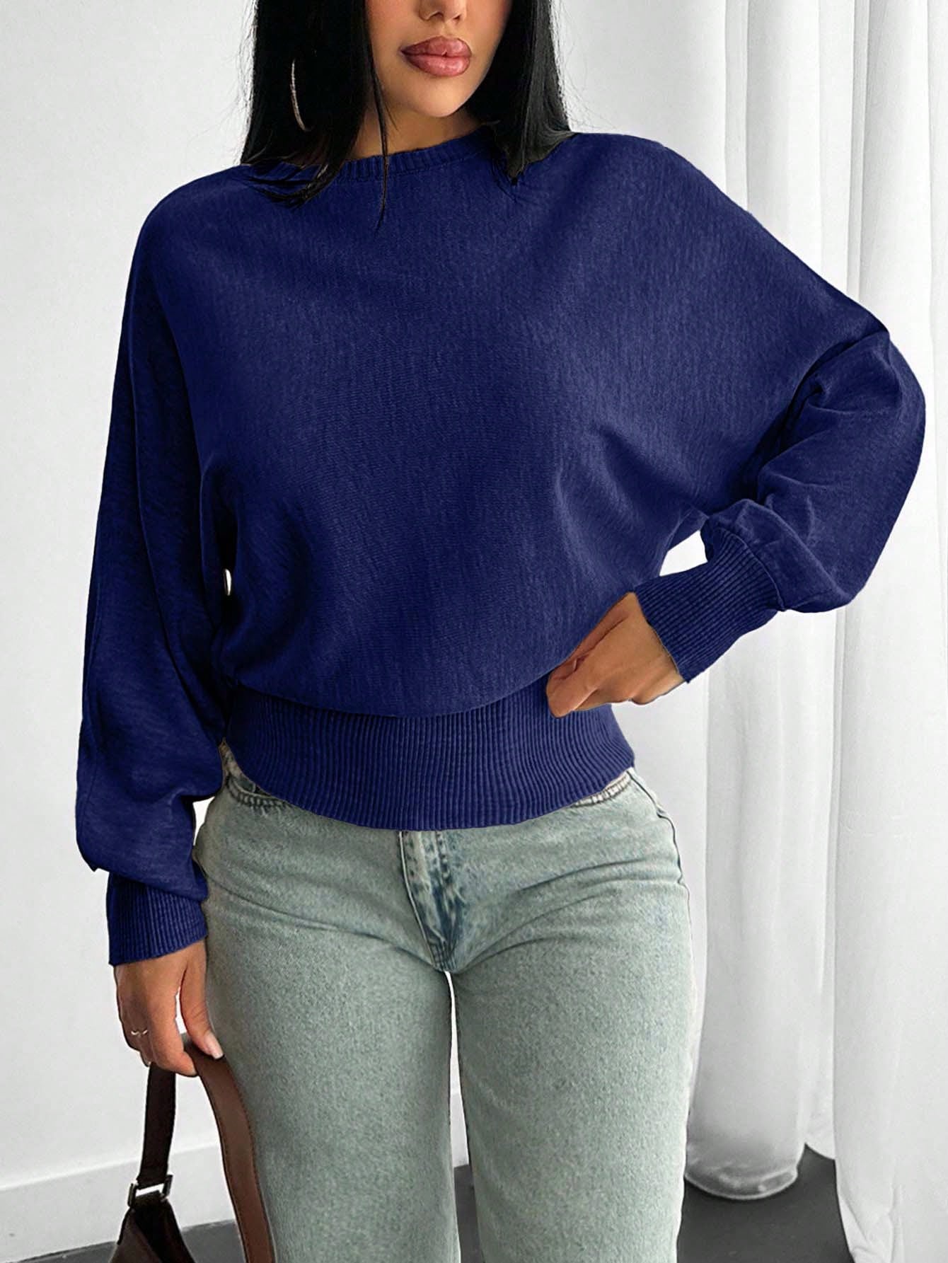 EURMUSE Pull en tricot structuré avec manches volumineuses, taille ajustée, manches — vue 5