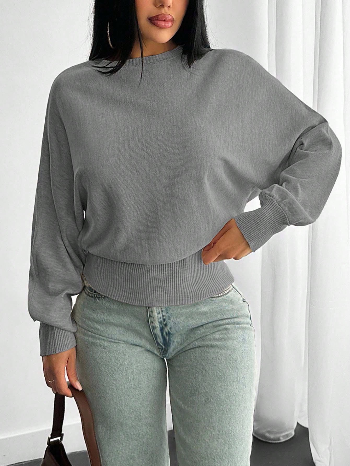 EURMUSE Pull en tricot structuré avec manches volumineuses, taille ajustée, manches — vue 2