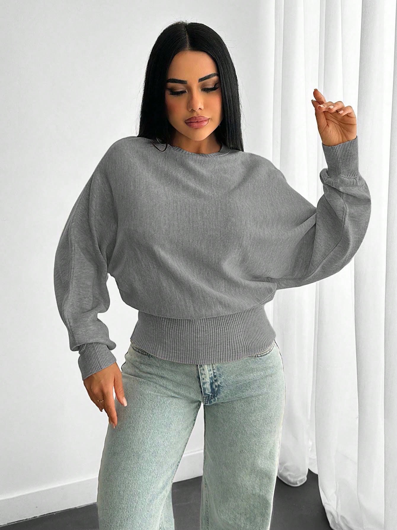 EURMUSE Pull en tricot structuré avec manches volumineuses, taille ajustée, manches — vue 12