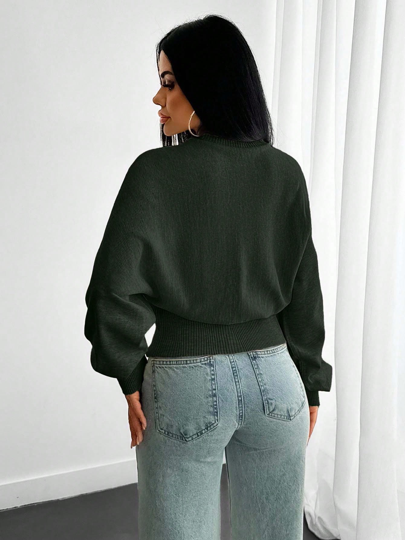 EURMUSE Pull en tricot structuré avec manches volumineuses, taille ajustée, manches — vue 8