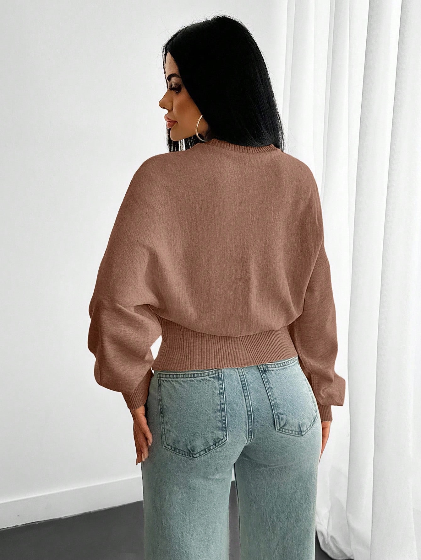 EURMUSE Pull en tricot structuré avec manches volumineuses, taille ajustée, manches — vue 9