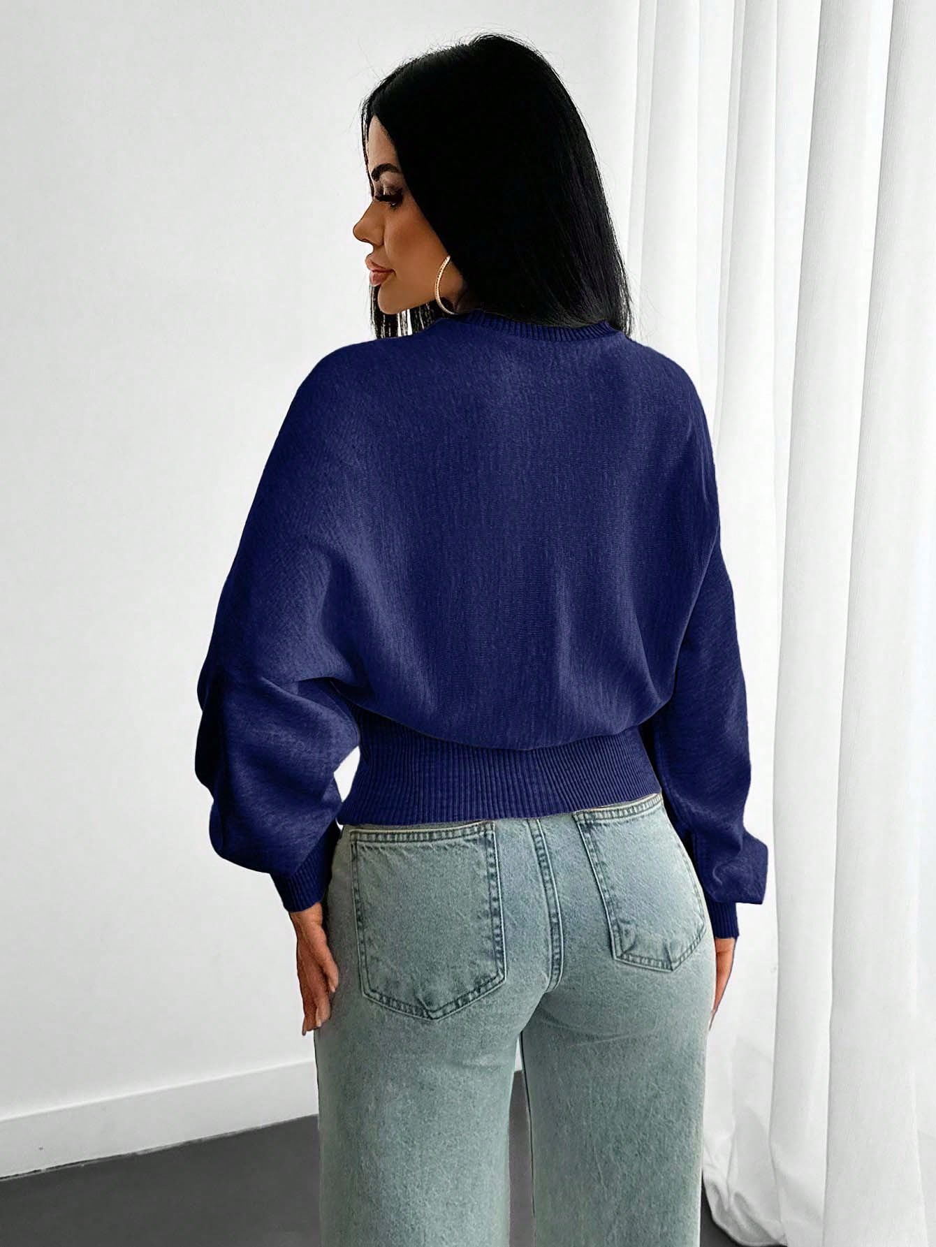 EURMUSE Pull en tricot structuré avec manches volumineuses, taille ajustée, manches — vue 10