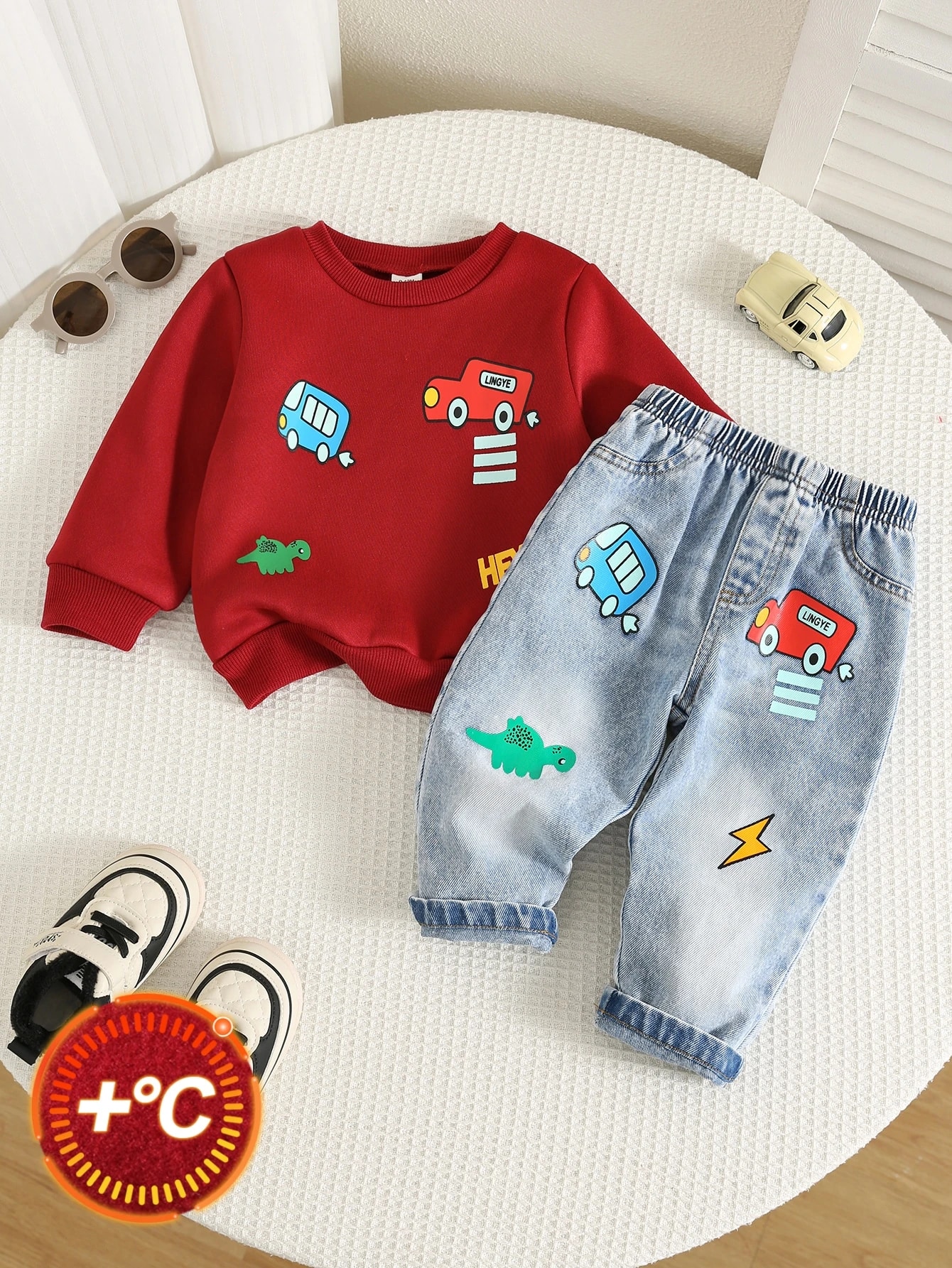 Ensemble 2 pièces Sweat-shirt-shirt épais doublé thermique mignon pour bébé — vue 6