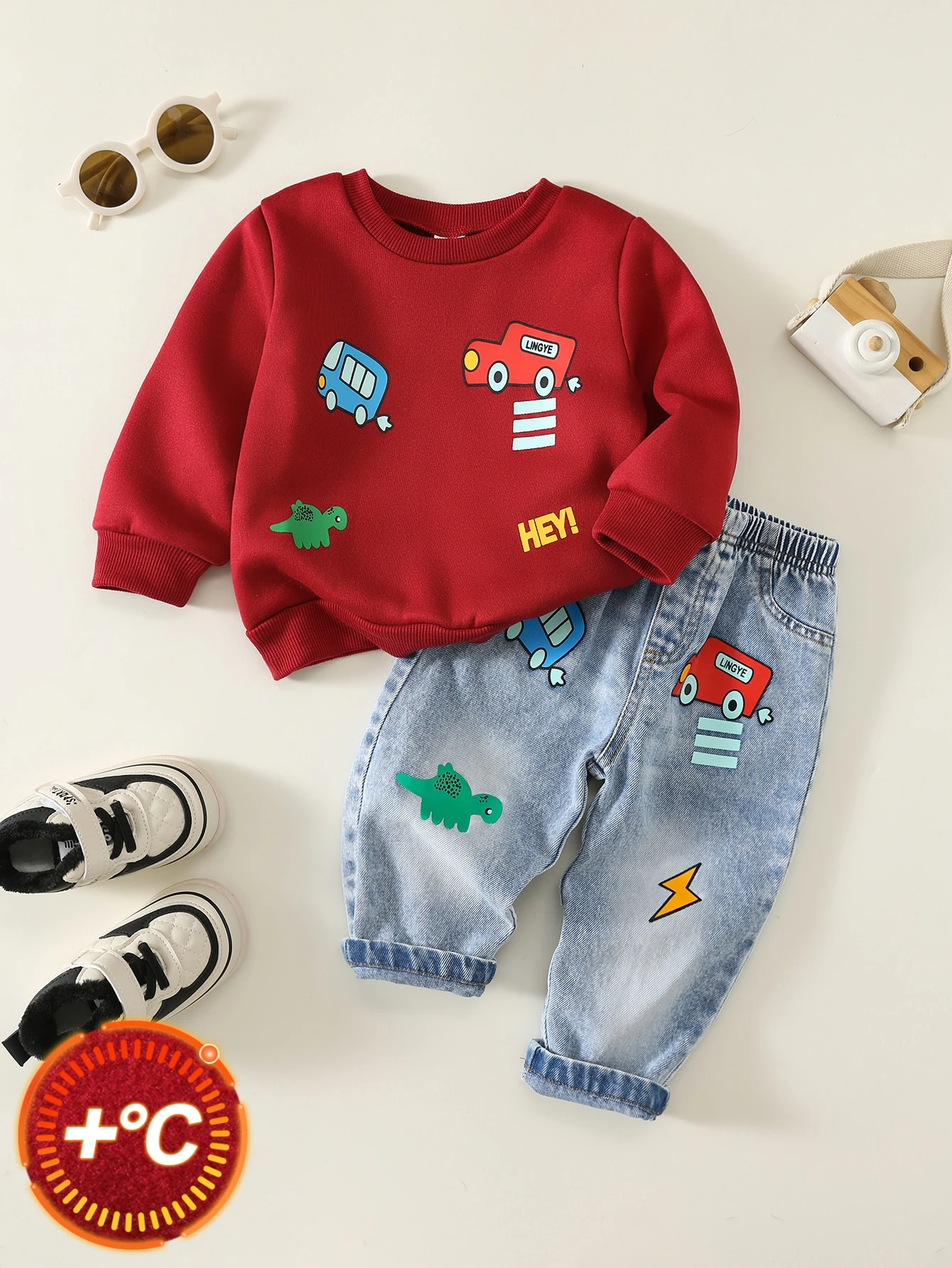 Ensemble 2 pièces Sweat-shirt-shirt épais doublé thermique mignon pour bébé